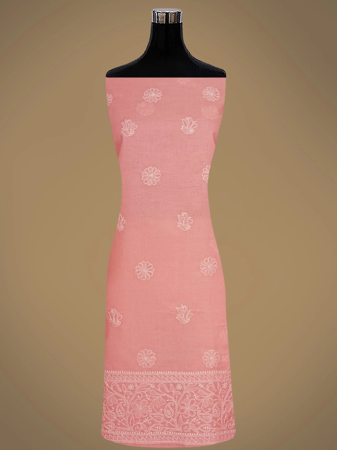 Ada Hand Embroidered Peach Cotton Lucknowi Chikankari Unstitched Suit Piece 01A818671
