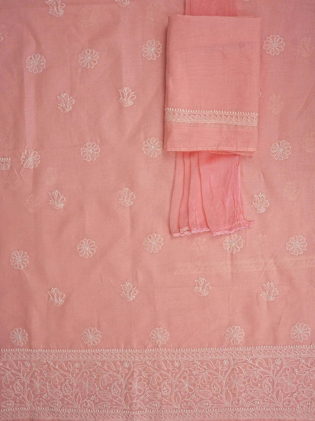 Ada Hand Embroidered Peach Cotton Lucknowi Chikankari Unstitched Suit Piece 01A818671