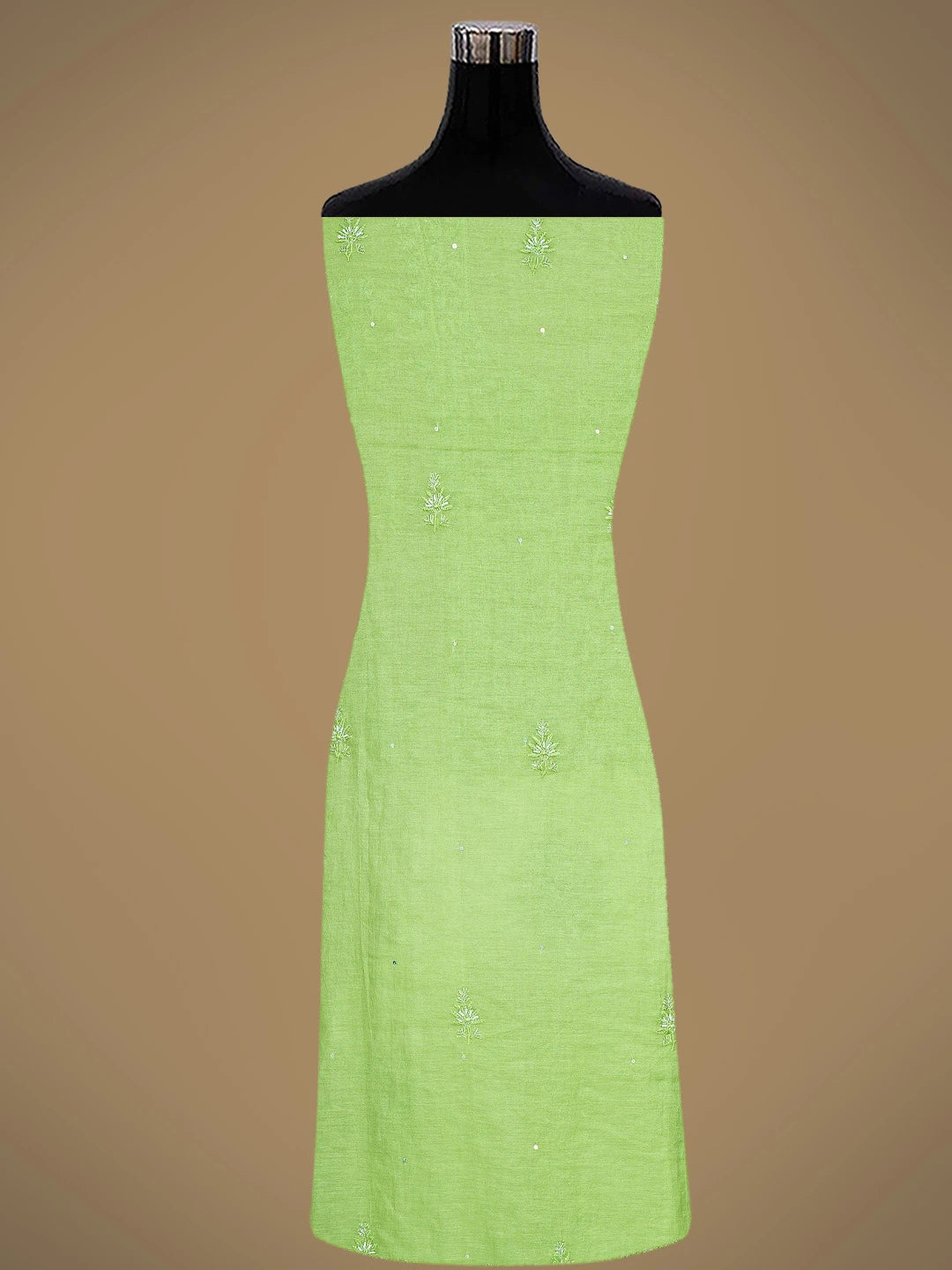 Ada Hand Embroidered Green Chanderi Lucknowi Chikankari Unstitched Kurta Dupatta Set With Pearl Work 01A795624