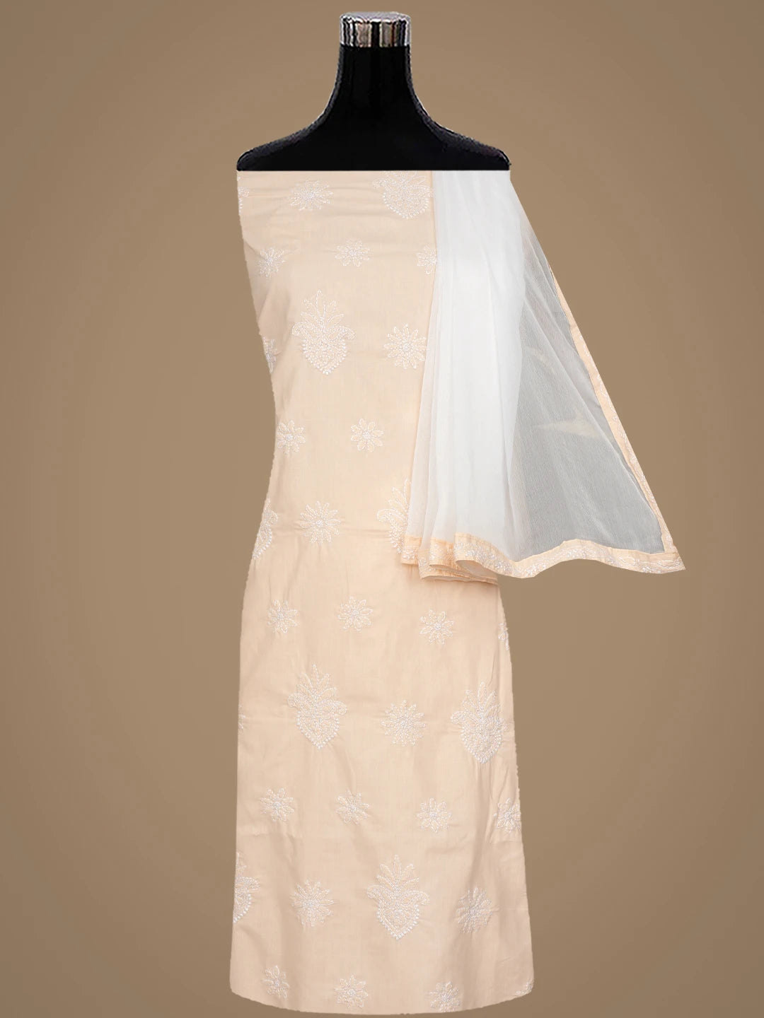 Ada Hand Embroidered Peach Cotton Lucknowi Chikankari Unstitched Suit Piece 01A870839
