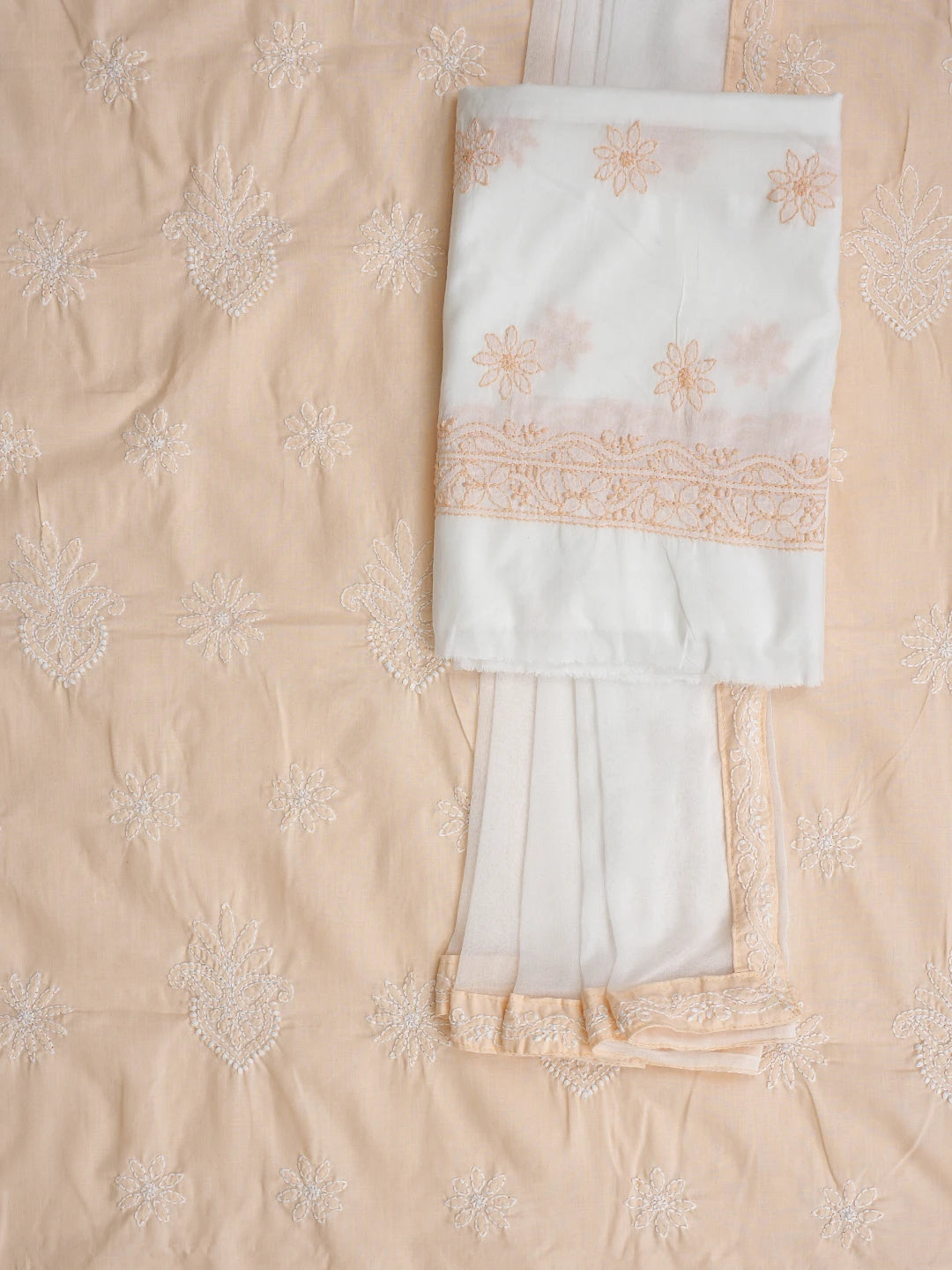 Ada Hand Embroidered Peach Cotton Lucknowi Chikankari Unstitched Suit Piece 01A870839