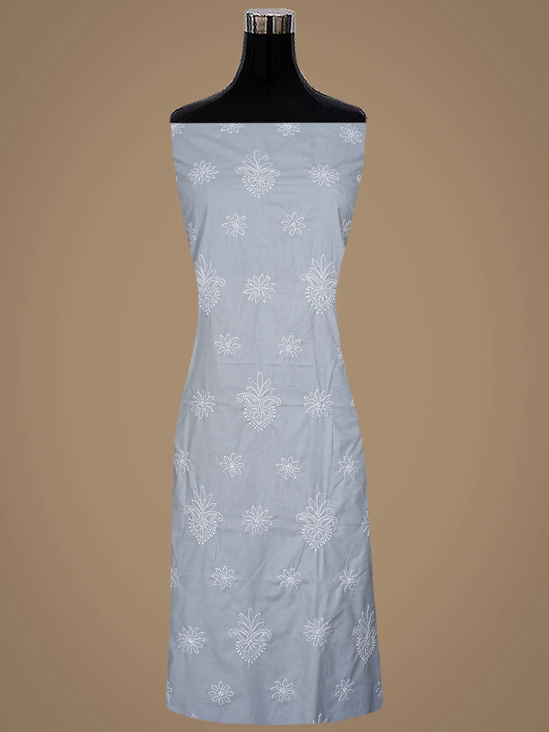 Ada Hand Embroidered Grey Cotton Lucknowi Chikankari Unstitched Suit Piece 01A870841