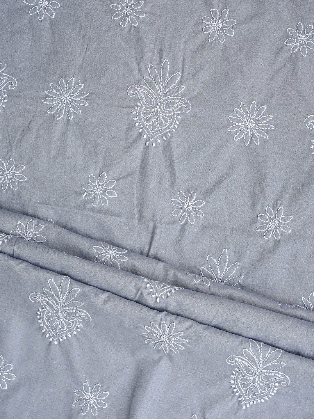 Ada Hand Embroidered Grey Cotton Lucknowi Chikankari Unstitched Suit Piece 01A870841