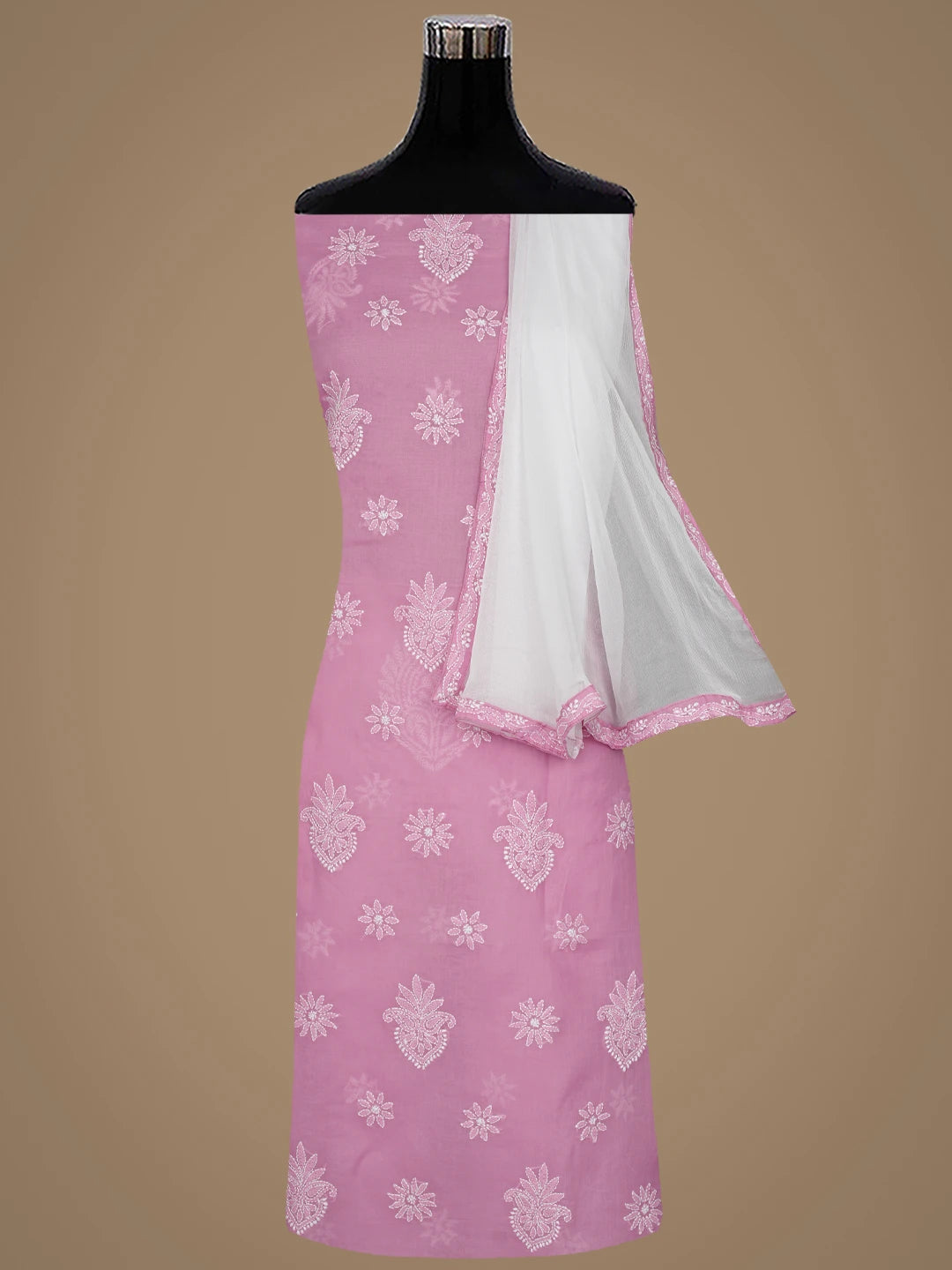 Ada Hand Embroidered Onion Pink Cotton Lucknowi Chikankari Unstitched Suit Piece 01A870848
