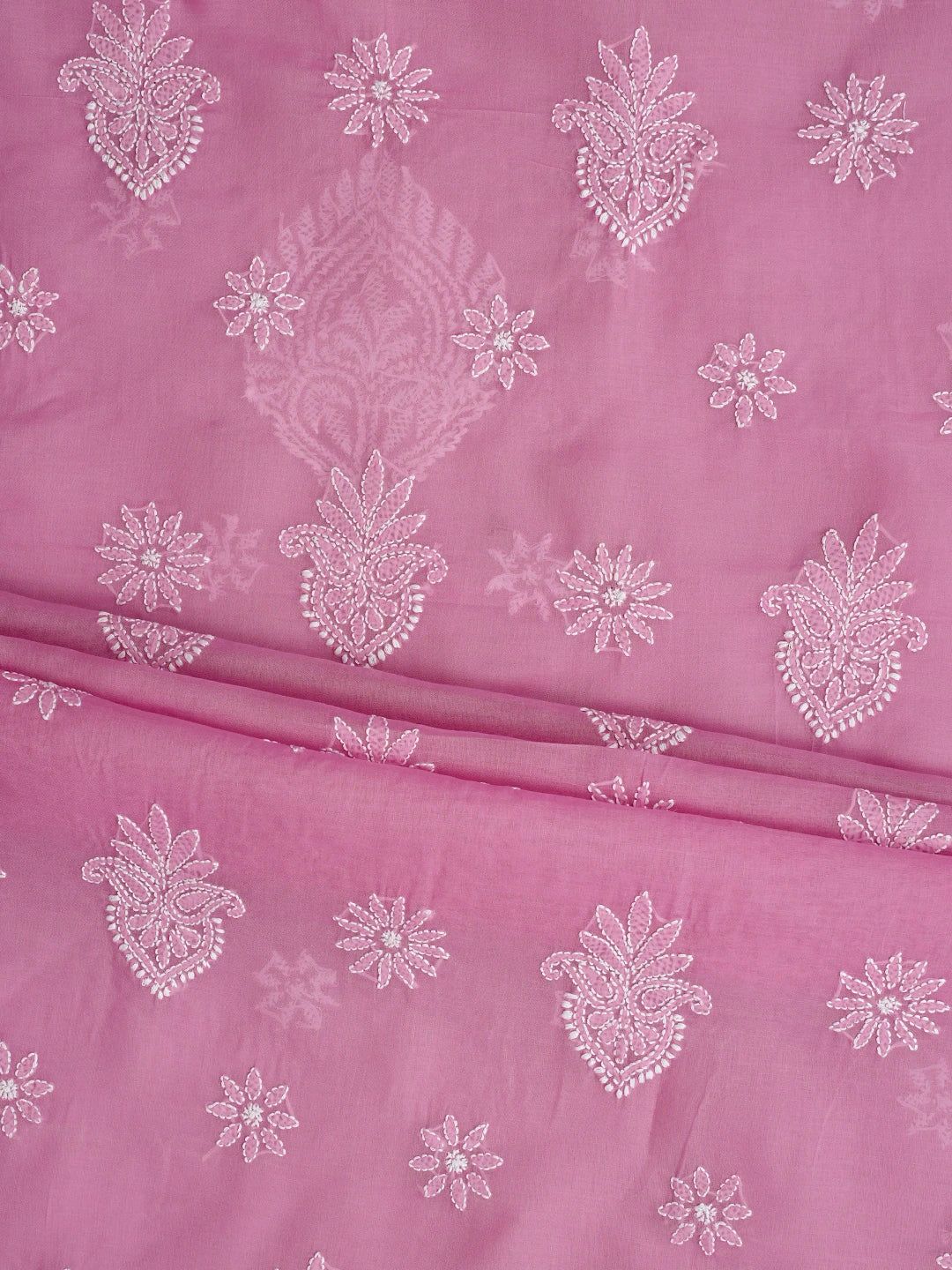 Ada Hand Embroidered Onion Pink Cotton Lucknowi Chikankari Unstitched Suit Piece 01A870848