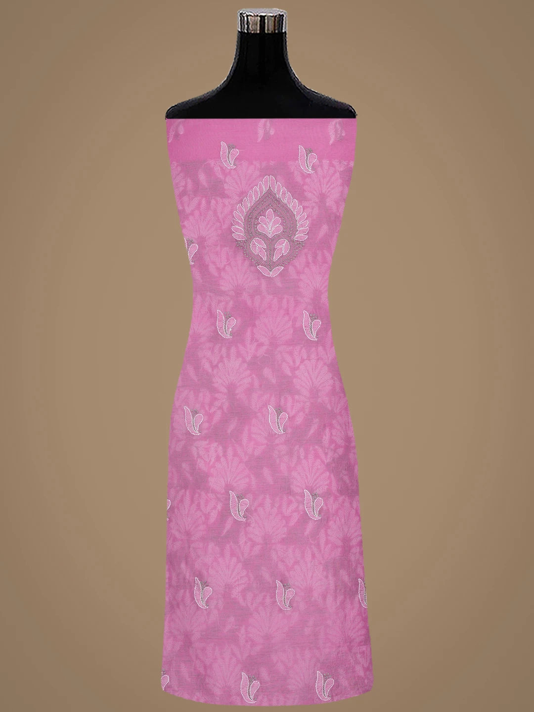 Ada Hand Embroidered Onion Pink Chanderi Lucknowi Chikankari Unstitched Kurta Dupatta Set 01A870972