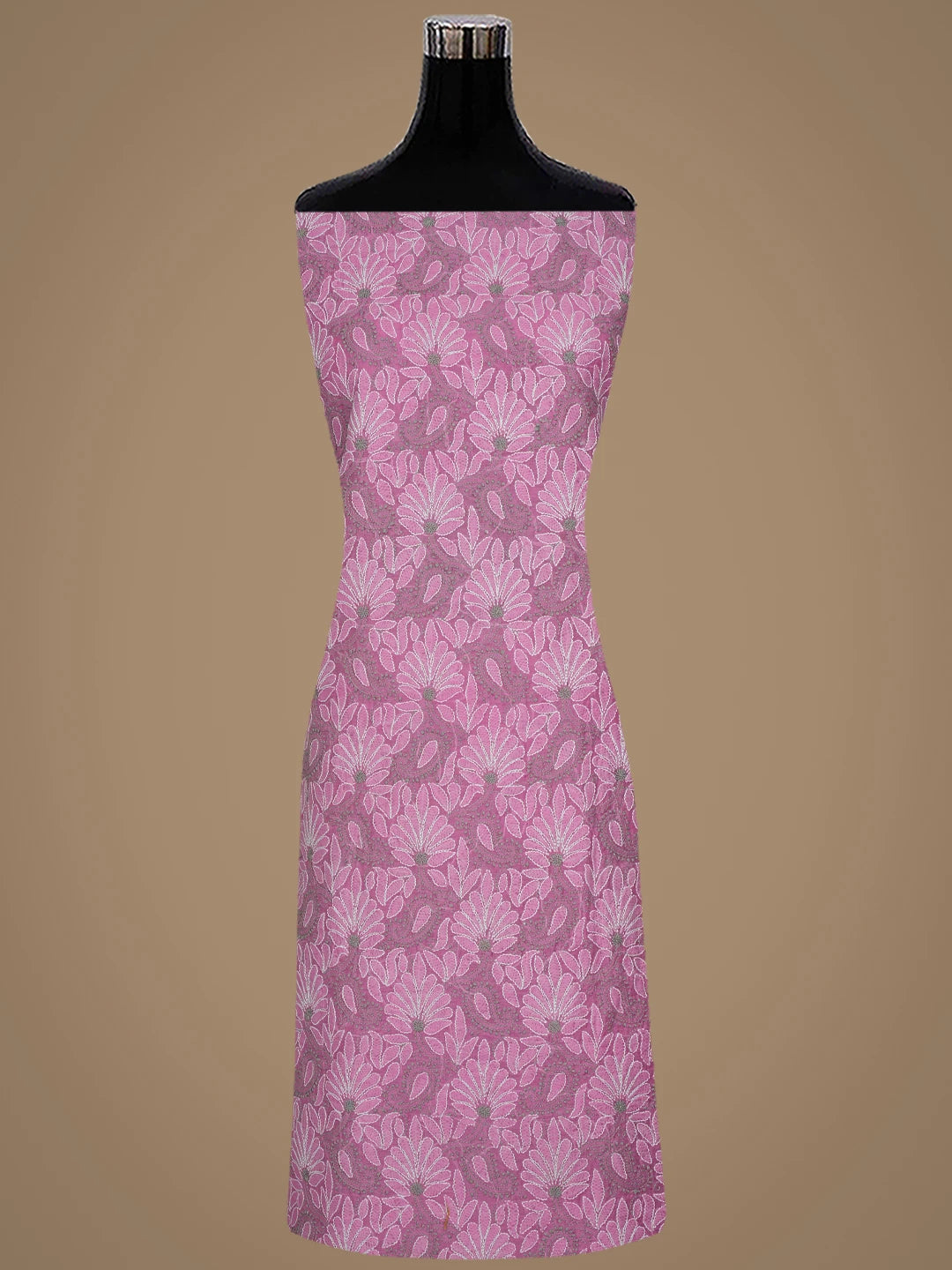 Ada Hand Embroidered Onion Pink Chanderi Lucknowi Chikankari Unstitched Kurta Dupatta Set 01A870972
