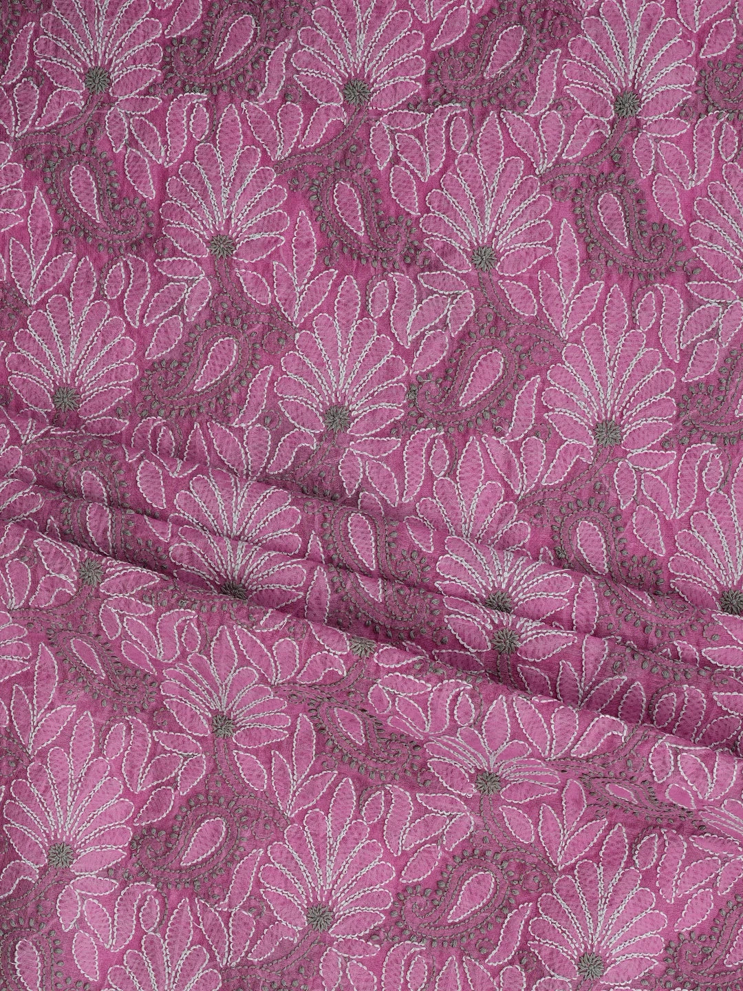 Ada Hand Embroidered Onion Pink Chanderi Lucknowi Chikankari Unstitched Kurta Dupatta Set 01A870972