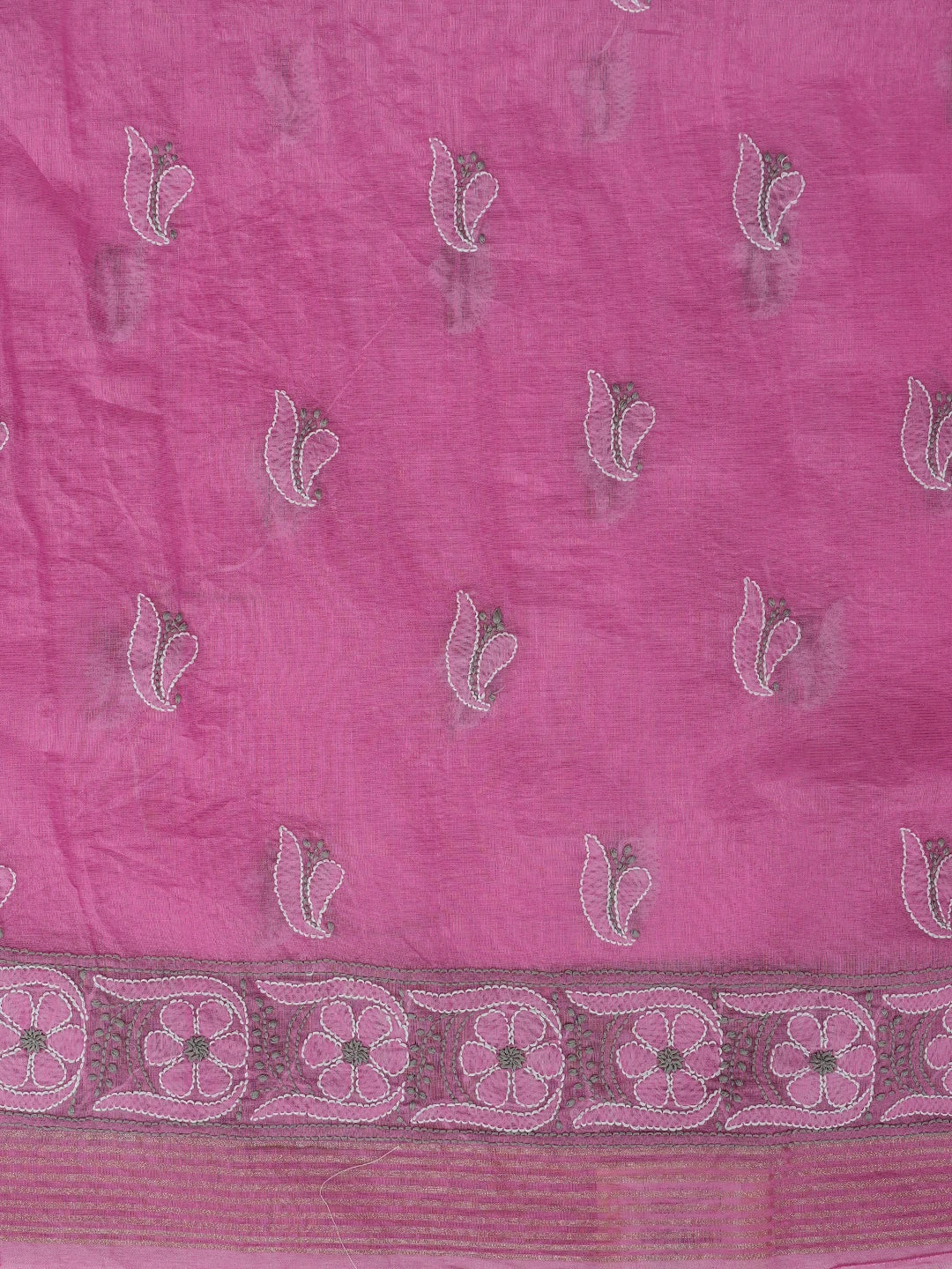 Ada Hand Embroidered Onion Pink Chanderi Lucknowi Chikankari Unstitched Kurta Dupatta Set 01A870972