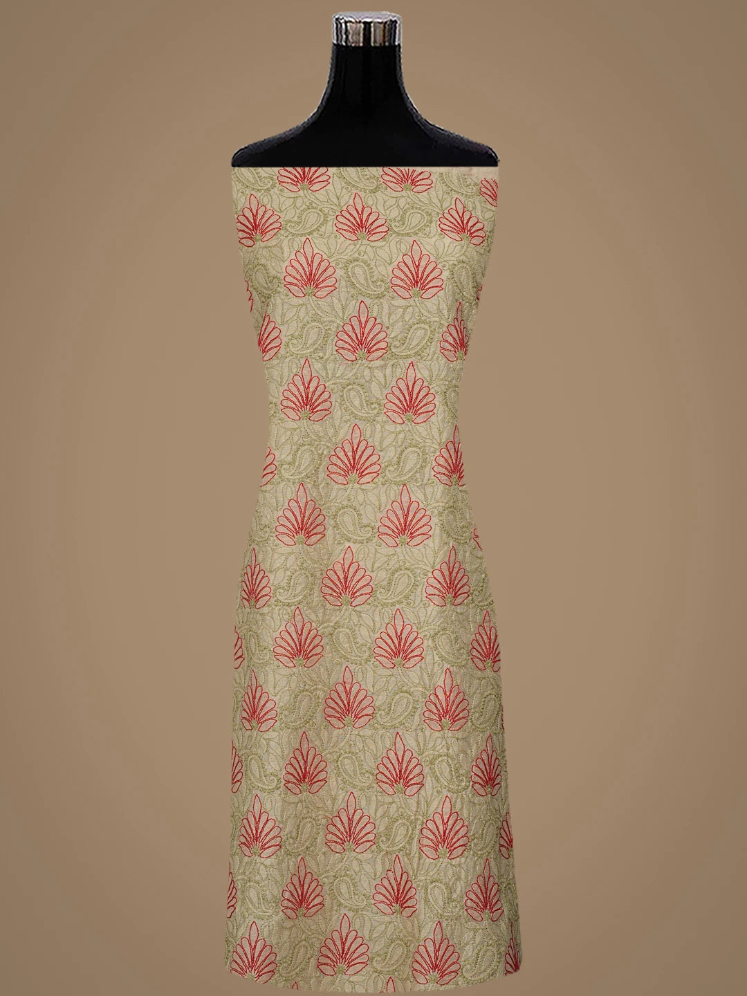 Ada Hand Embroidered Fawn Chanderi Lucknowi Chikankari Unstitched Kurta Dupatta Set 01A870994