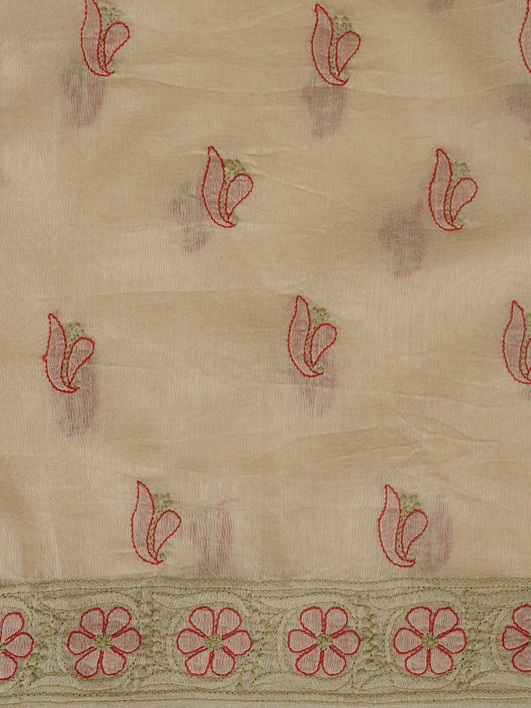 Ada Hand Embroidered Fawn Chanderi Lucknowi Chikankari Unstitched Kurta Dupatta Set 01A870994