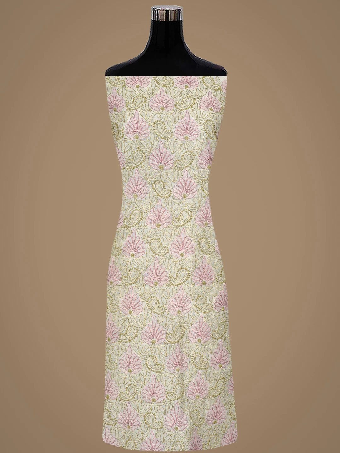 Ada Hand Embroidered Cream Chanderi Lucknowi Chikankari Unstitched Kurta Dupatta Set 01A871000