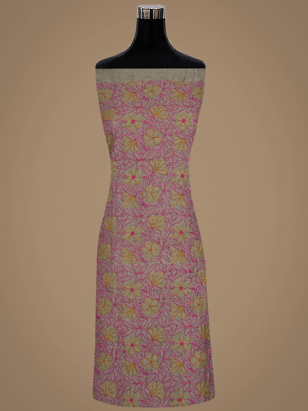 Ada Hand Embroidered Fawn Chanderi Lucknowi Chikankari Unstitched Kurta Dupatta Set 01A871008