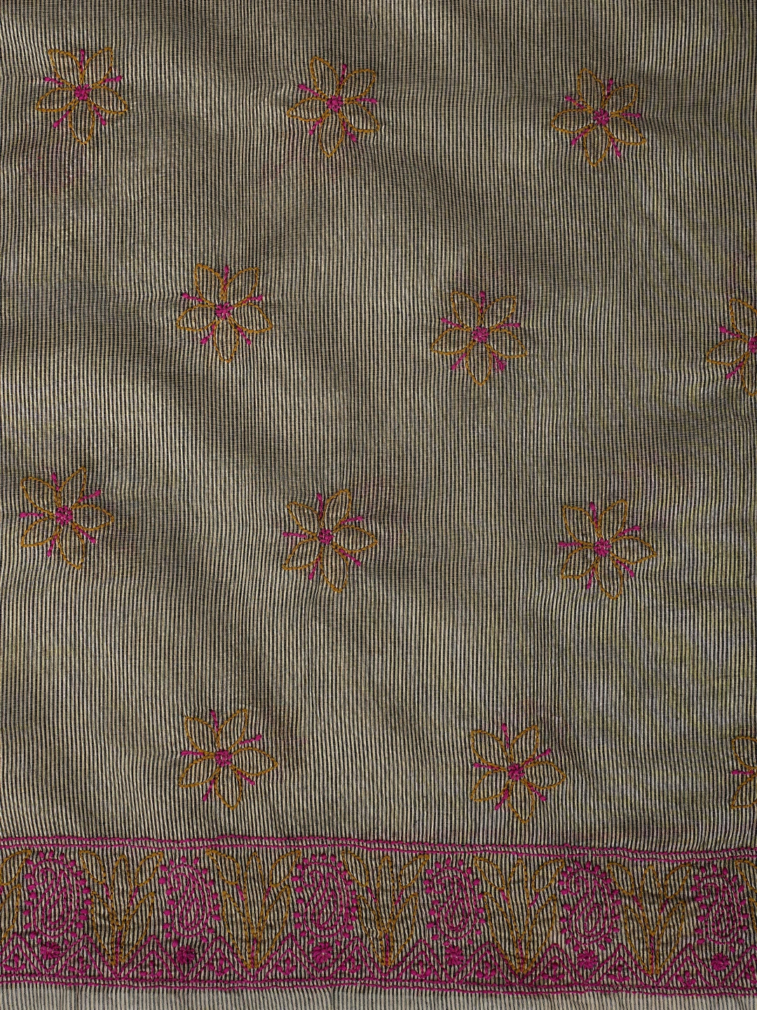 Ada Hand Embroidered Fawn Chanderi Lucknowi Chikankari Unstitched Kurta Dupatta Set 01A871008