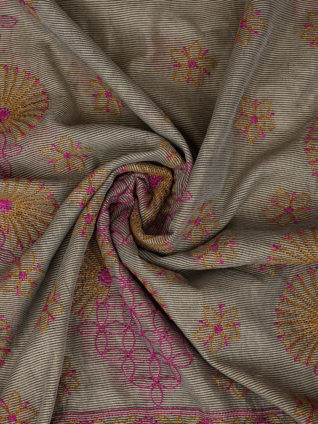 Ada Hand Embroidered Fawn Chanderi Lucknowi Chikankari Unstitched Kurta Dupatta Set 01A871008