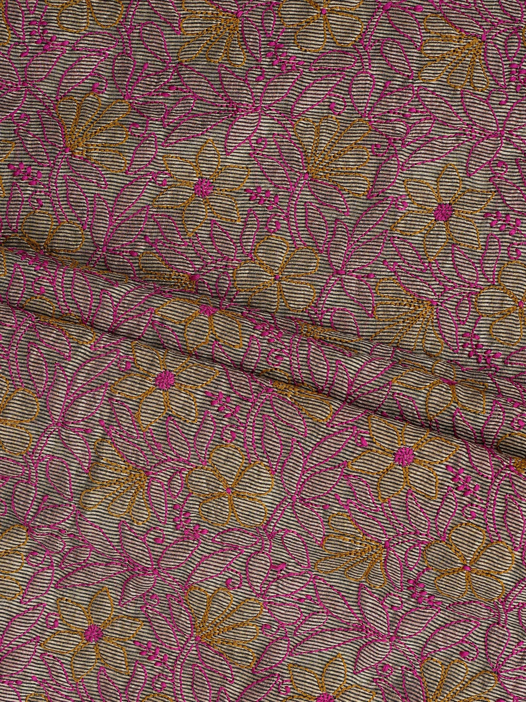 Ada Hand Embroidered Fawn Chanderi Lucknowi Chikankari Unstitched Kurta Dupatta Set 01A871008