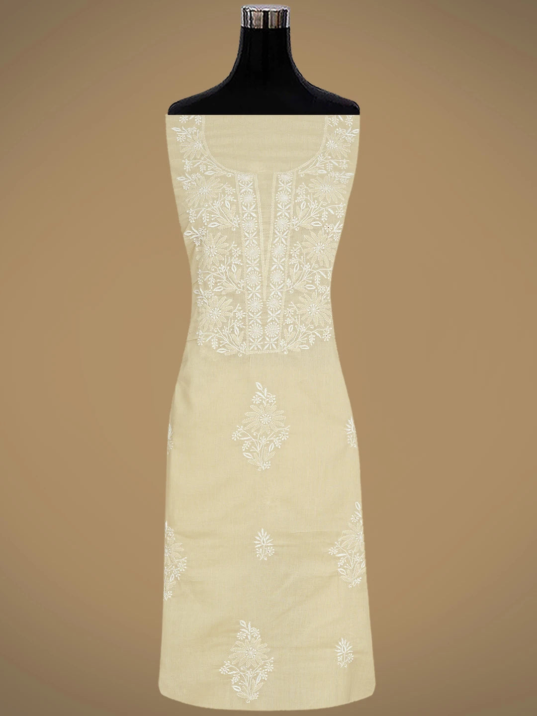 Ada Hand Embroidered Fawn Cotton Lucknowi Chikankari Unstitched Suit Piece 01A773521