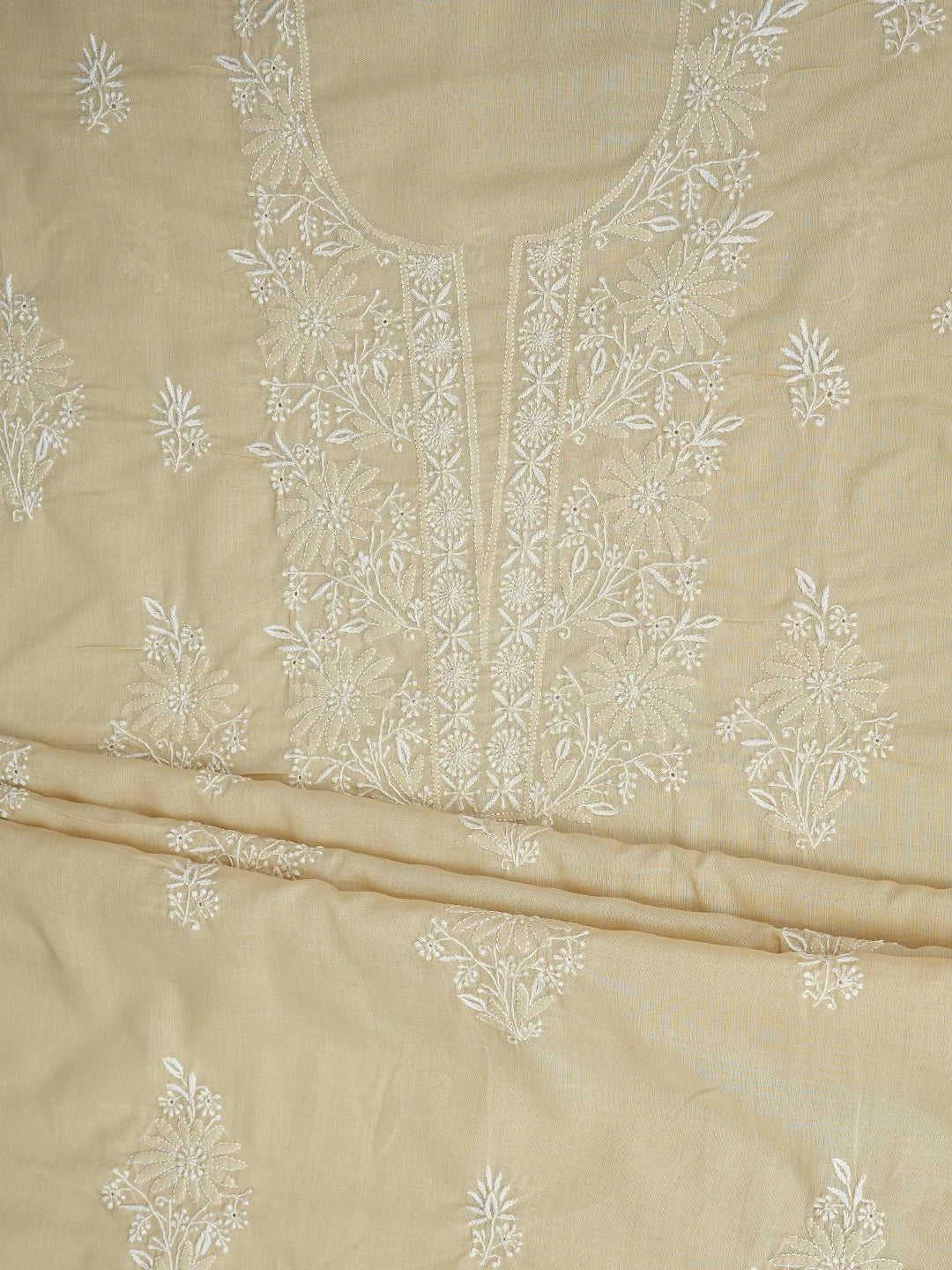 Ada Hand Embroidered Fawn Cotton Lucknowi Chikankari Unstitched Suit Piece 01A773521