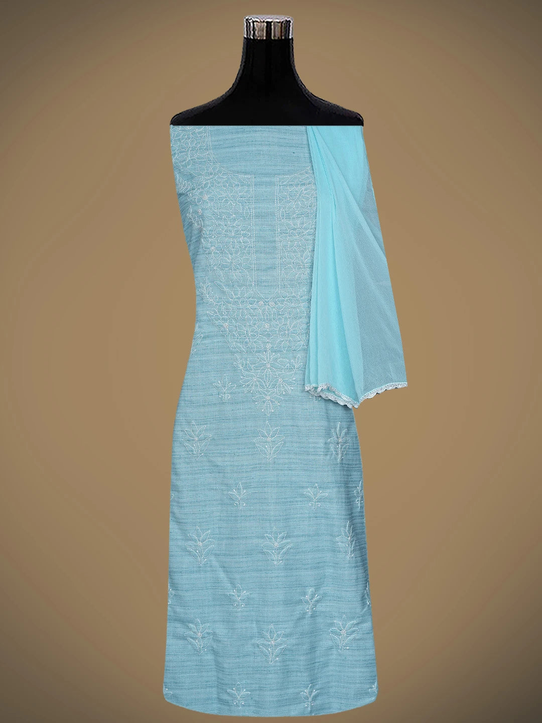 Ada Hand Embroidered Blue Khadi Cotton Lucknowi Chikankari Unstitched Suit Piece 01A557242