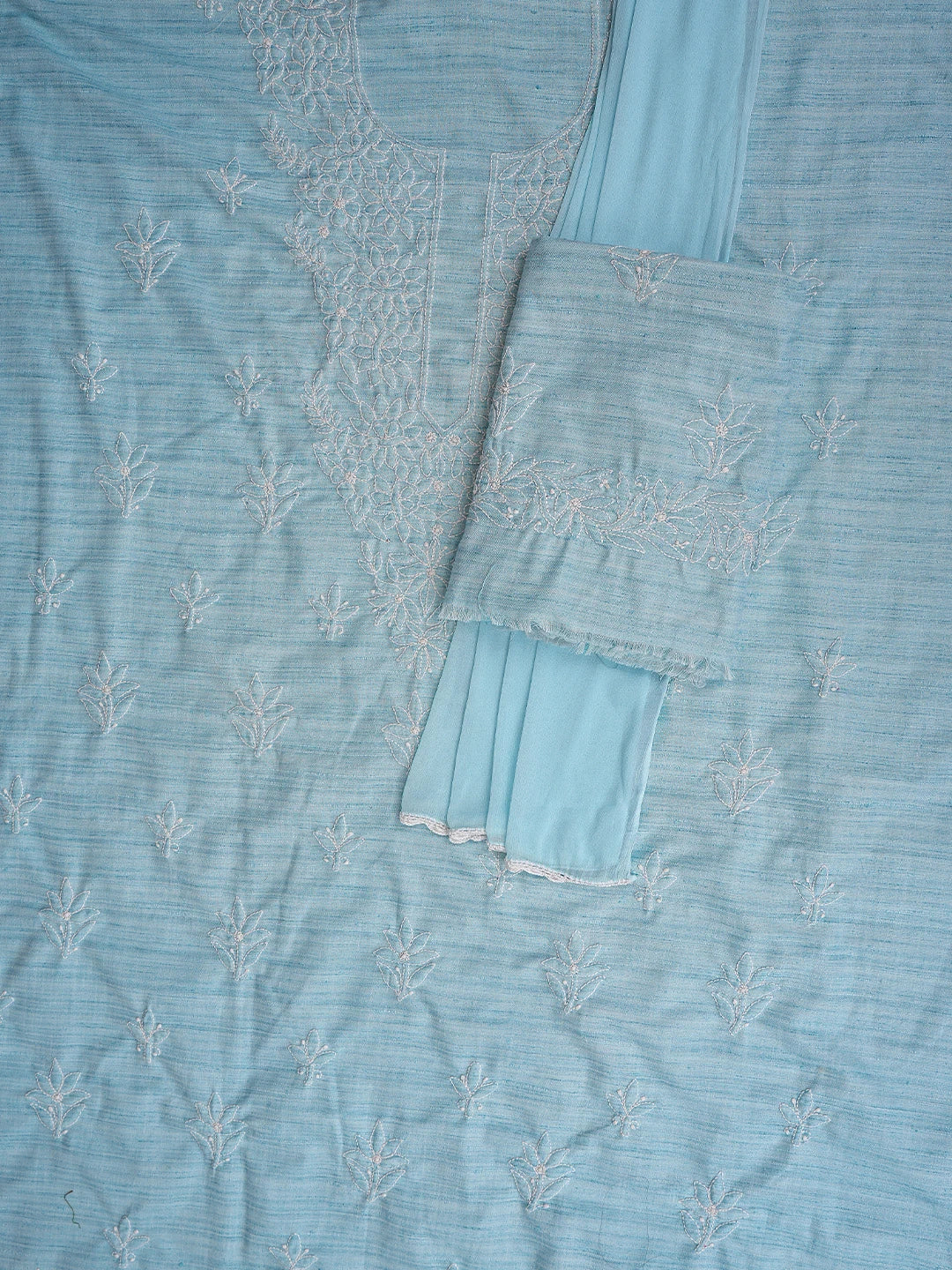 Ada Hand Embroidered Blue Khadi Cotton Lucknowi Chikankari Unstitched Suit Piece 01A557242