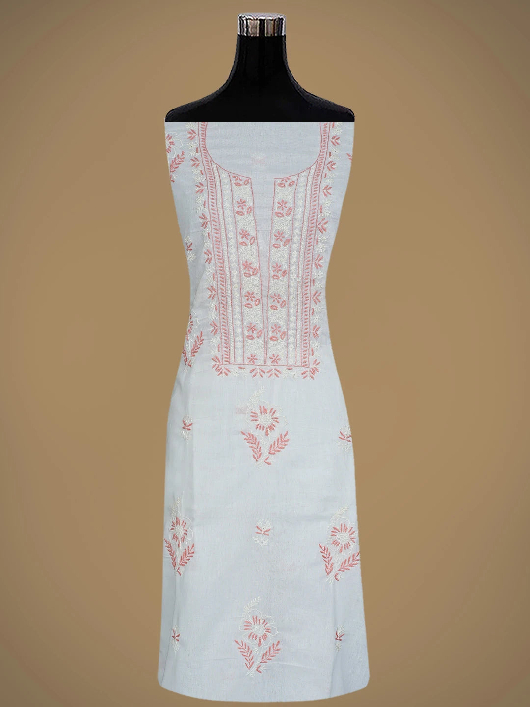 Ada Hand Embroidered White Cotton Lucknowi Chikankari Unstitched Suit Piece 01A301176