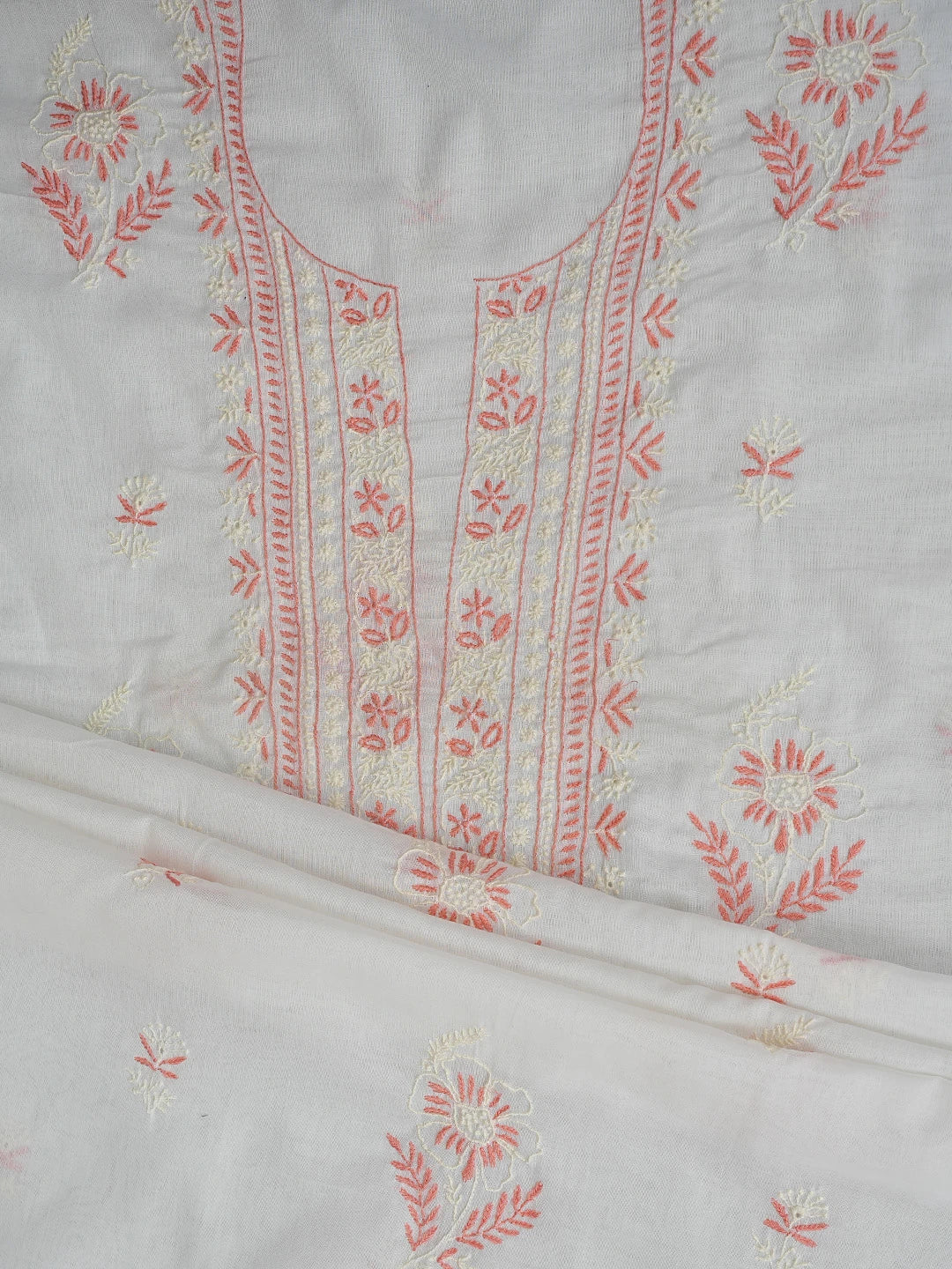 Ada Hand Embroidered White Cotton Lucknowi Chikankari Unstitched Suit Piece 01A301176