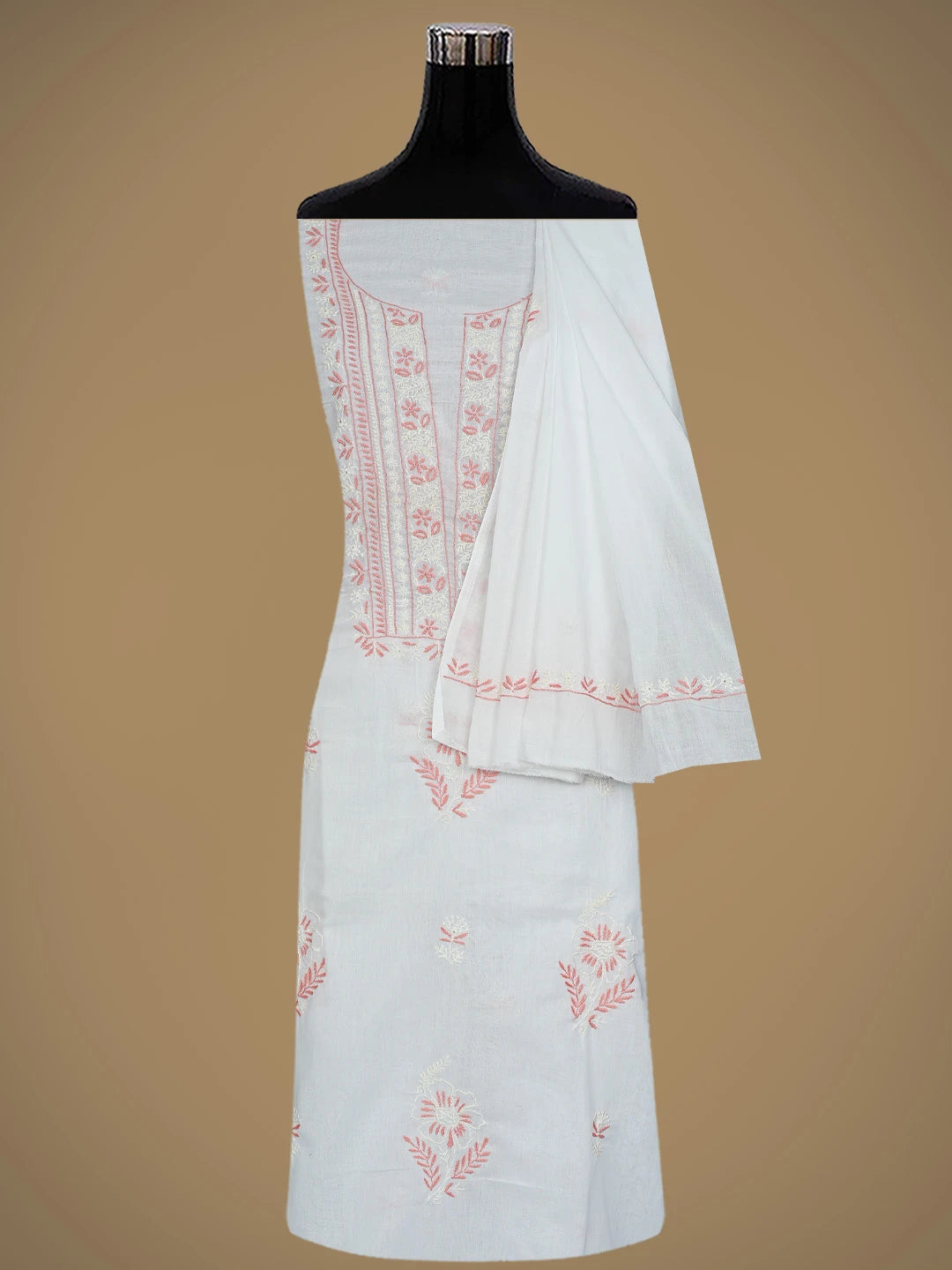 Ada Hand Embroidered White Cotton Lucknowi Chikankari Unstitched Suit Piece 01A301176