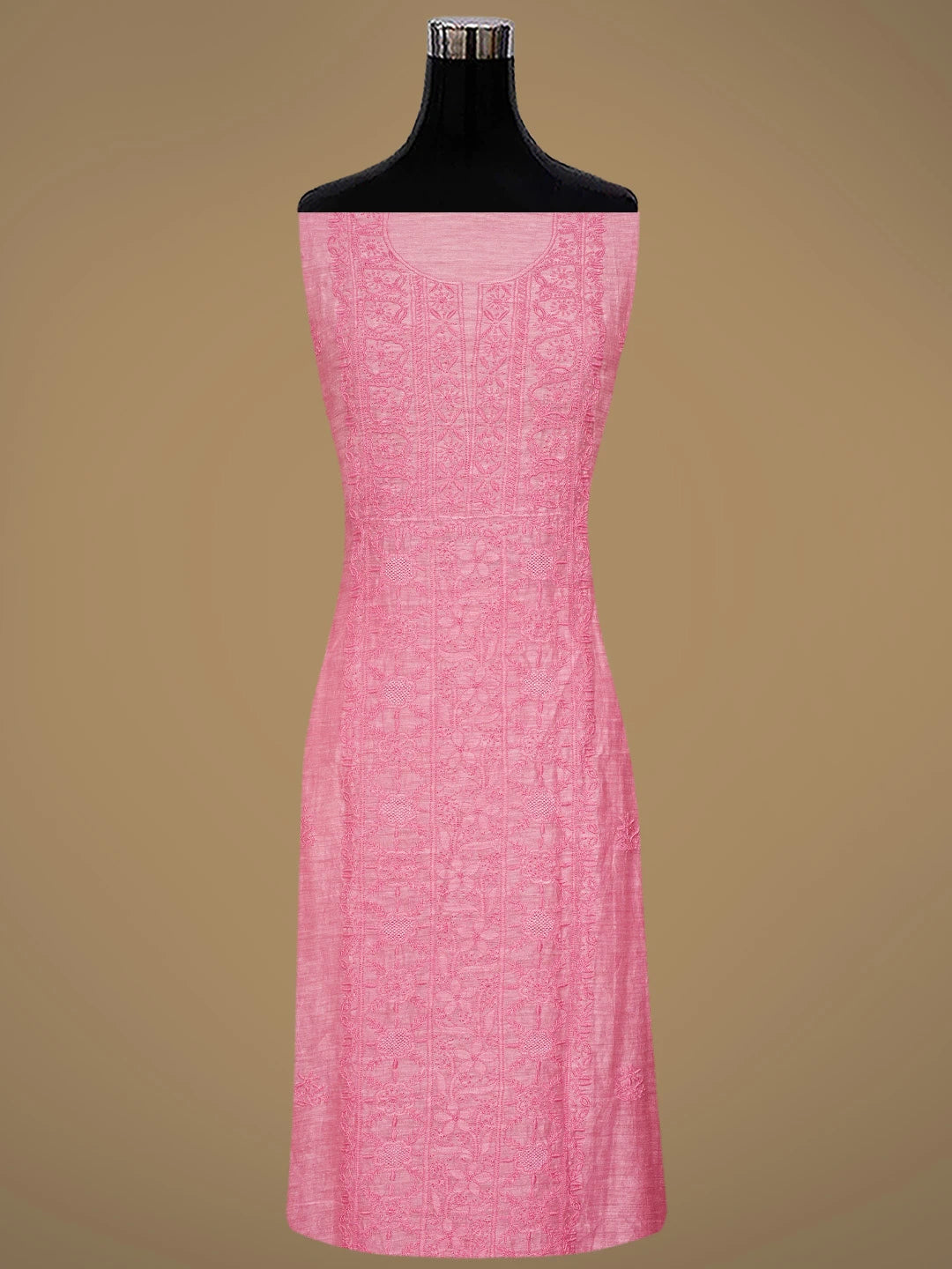 Ada Hand Embroidered Pink Chanderi Lucknowi Chikankari Unstitched Kurta Dupatta Set 01A523779