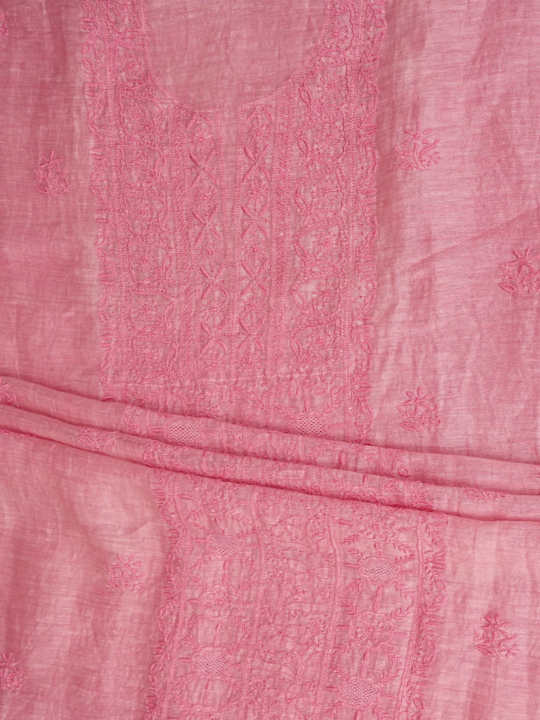 Ada Hand Embroidered Pink Chanderi Lucknowi Chikankari Unstitched Kurta Dupatta Set 01A523779