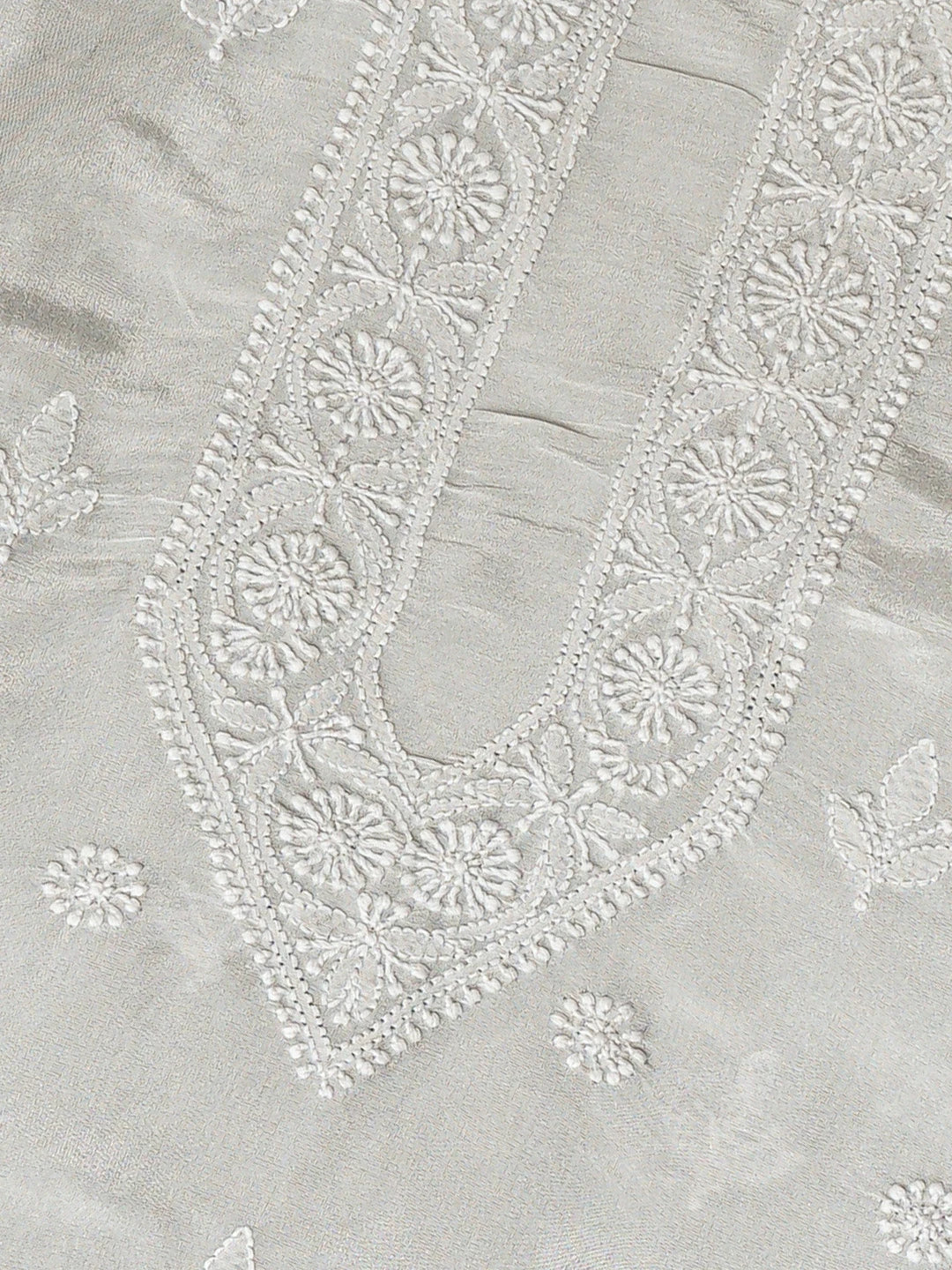 Ada Hand Embroidered Grey Tissue Lucknowi Chikankari Unstitched Men's Kurta Piece 01A865082