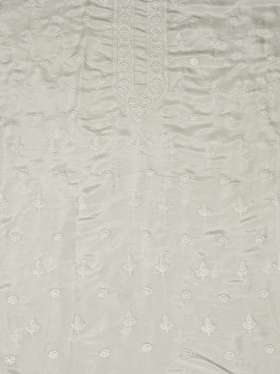 Ada Hand Embroidered Grey Tissue Lucknowi Chikankari Unstitched Men's Kurta Piece 01A865082