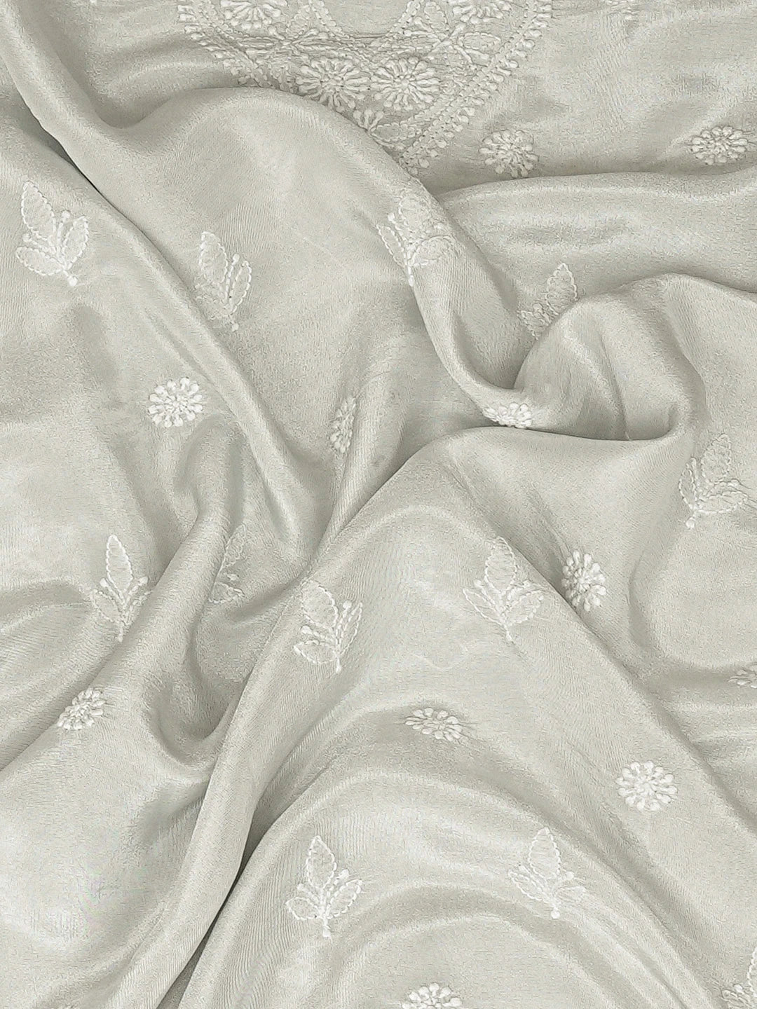 Ada Hand Embroidered Grey Tissue Lucknowi Chikankari Unstitched Men's Kurta Piece 01A865082