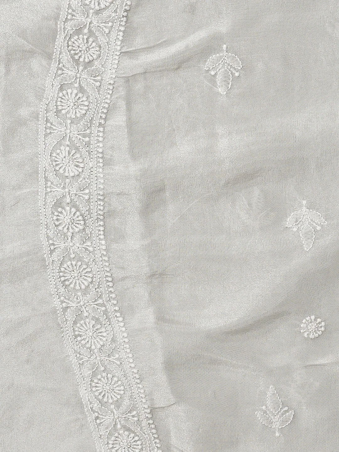 Ada Hand Embroidered Grey Tissue Lucknowi Chikankari Unstitched Men's Kurta Piece 01A865082