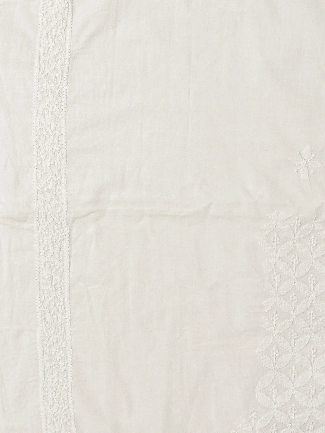 Ada Hand Embroidered White Cotton Lucknowi Chikankari Unstitched Men's Kurta Piece 01A395976