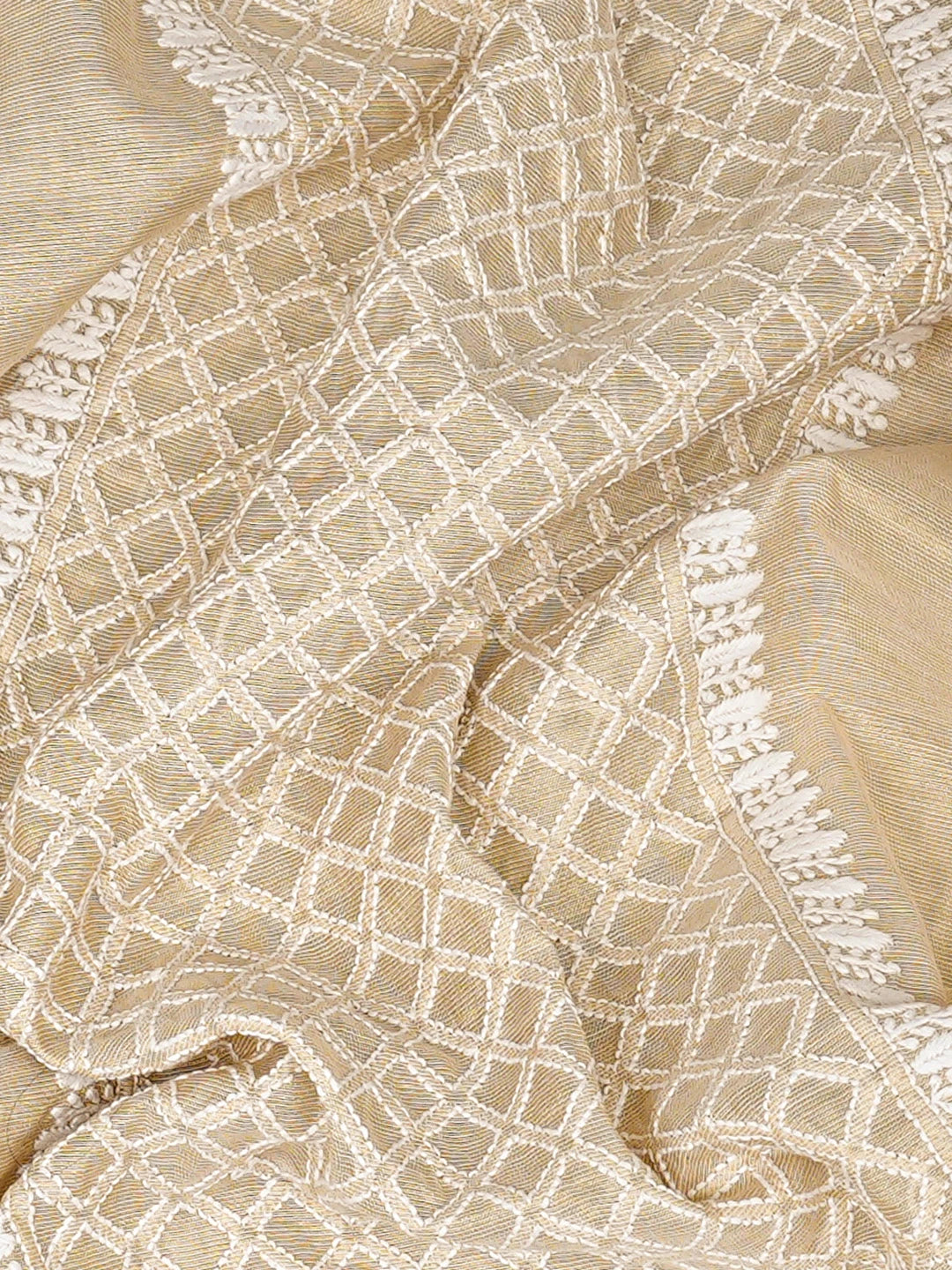 Ada Hand Embroidered Fawn Tissue Lucknowi Chikankari Unstitched Men's Kurta Piece 01A864889