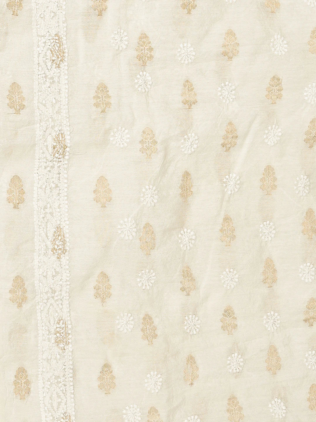 Ada Hand Embroidered Beige Chanderi Lucknowi Chikankari Unstitched Men's Kurta Piece 01A865113