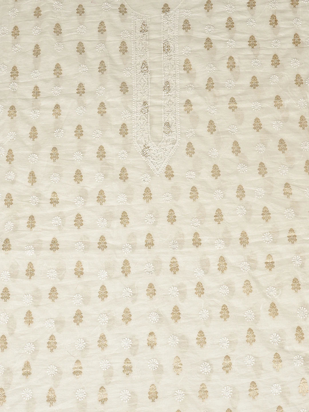 Ada Hand Embroidered Beige Chanderi Lucknowi Chikankari Unstitched Men's Kurta Piece 01A865113
