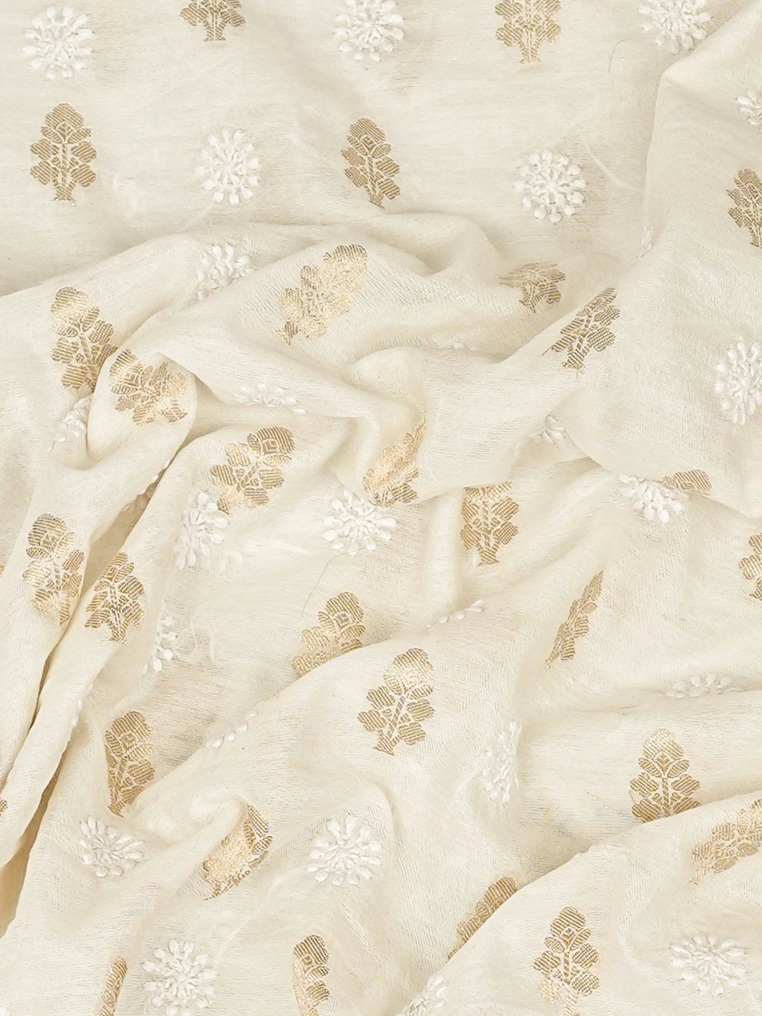 Ada Hand Embroidered Beige Chanderi Lucknowi Chikankari Unstitched Men's Kurta Piece 01A865113