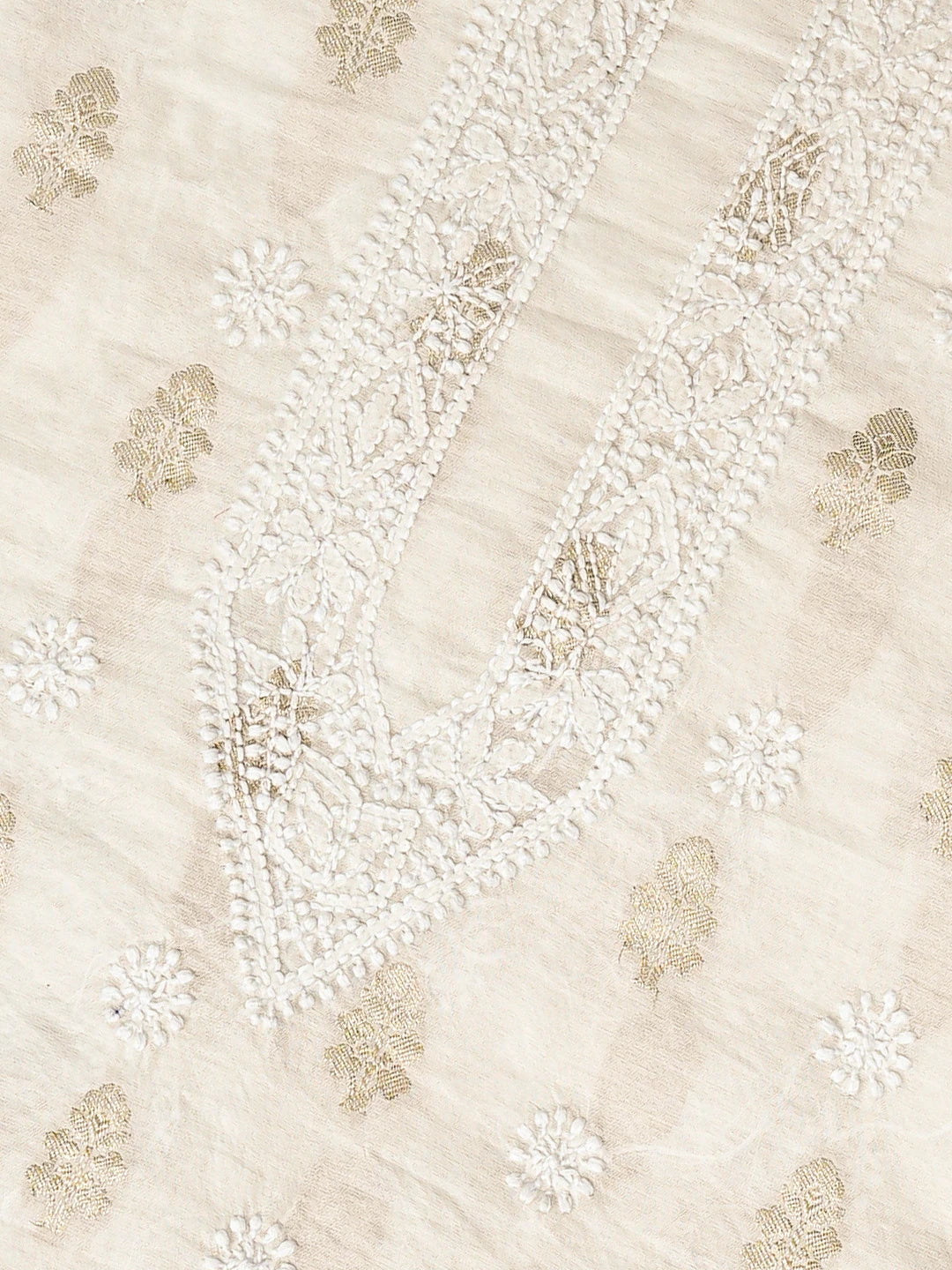 Ada Hand Embroidered Beige Chanderi Lucknowi Chikankari Unstitched Men's Kurta Piece 01A865113