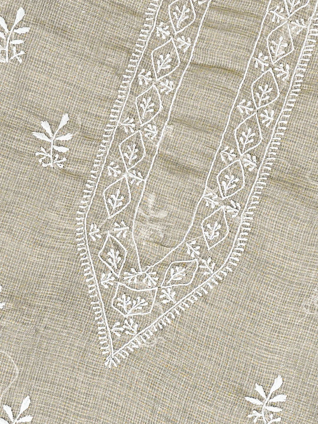 Ada Hand Embroidered Olive Green Tissue Lucknowi Chikankari Unstitched Men's Kurta Piece 01A865037