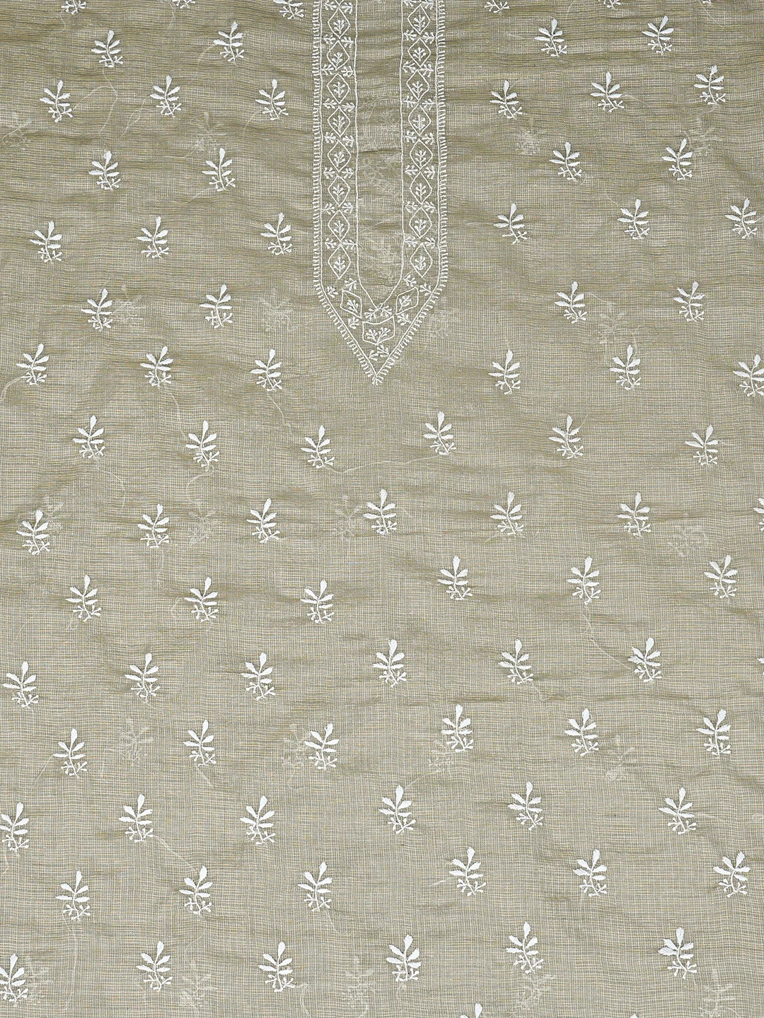 Ada Hand Embroidered Olive Green Tissue Lucknowi Chikankari Unstitched Men's Kurta Piece 01A865037