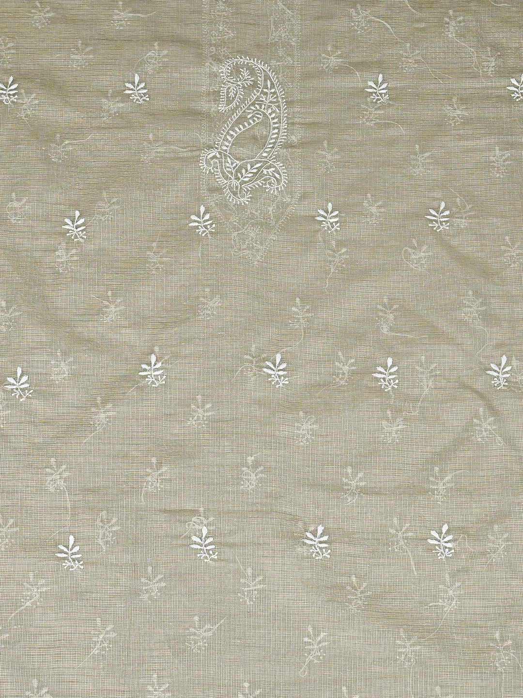 Ada Hand Embroidered Olive Green Tissue Lucknowi Chikankari Unstitched Men's Kurta Piece 01A865037