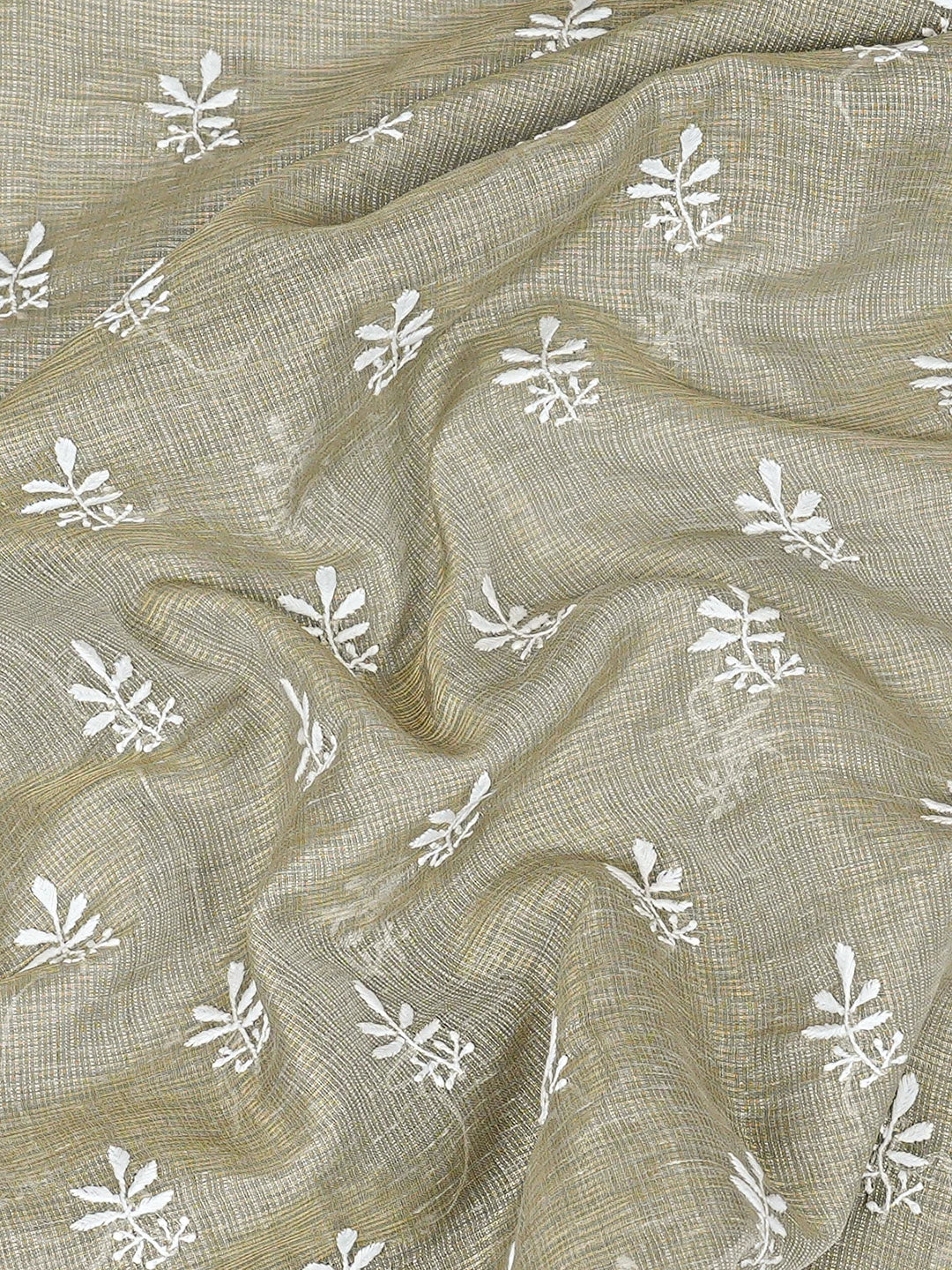 Ada Hand Embroidered Olive Green Tissue Lucknowi Chikankari Unstitched Men's Kurta Piece 01A865037