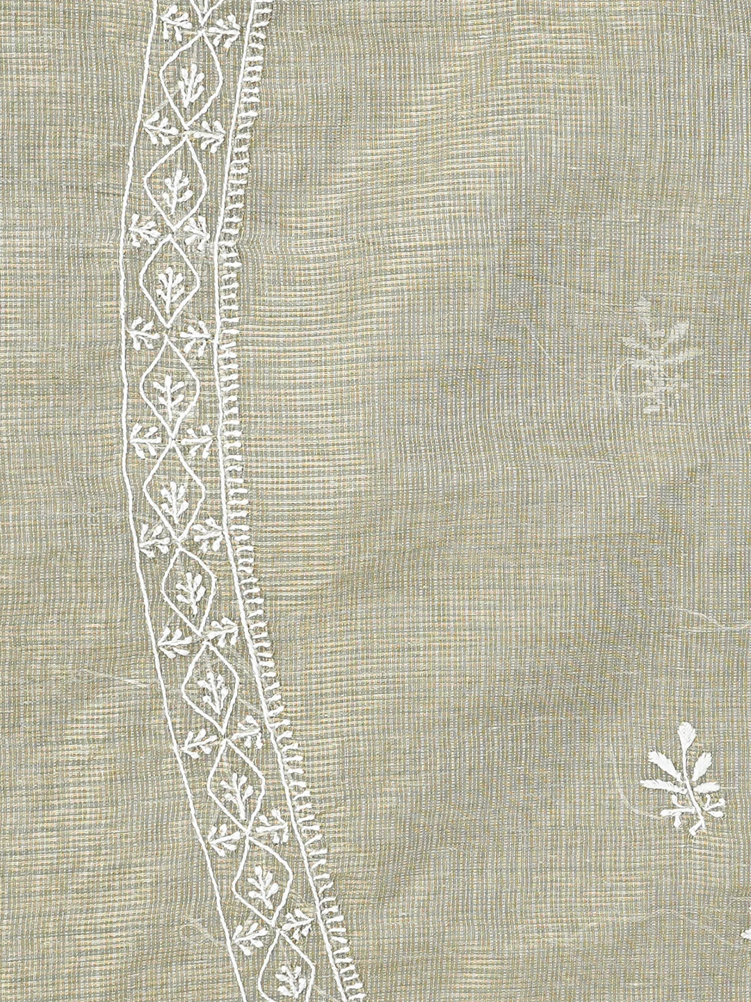 Ada Hand Embroidered Olive Green Tissue Lucknowi Chikankari Unstitched Men's Kurta Piece 01A865037