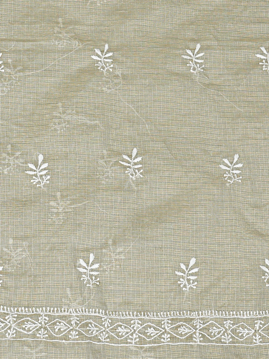 Ada Hand Embroidered Olive Green Tissue Lucknowi Chikankari Unstitched Men's Kurta Piece 01A865037