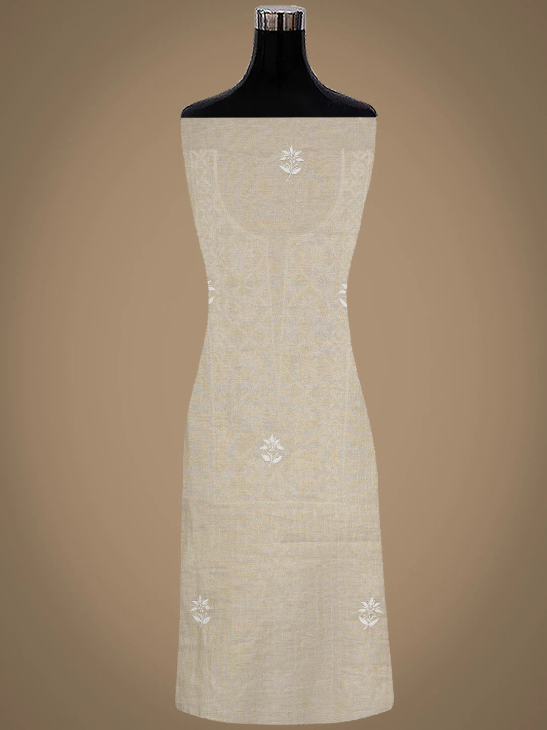 Ada Hand Embroidered Fawn Tissue Lucknowi Chikankari Unstitched Kurta Dupatta Set With Cutdana Work 01A822408