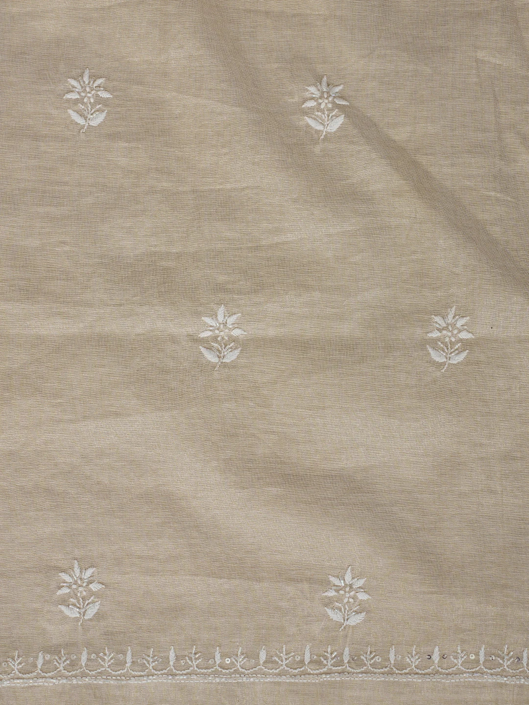 Ada Hand Embroidered Fawn Tissue Lucknowi Chikankari Unstitched Kurta Dupatta Set With Cutdana Work 01A822408