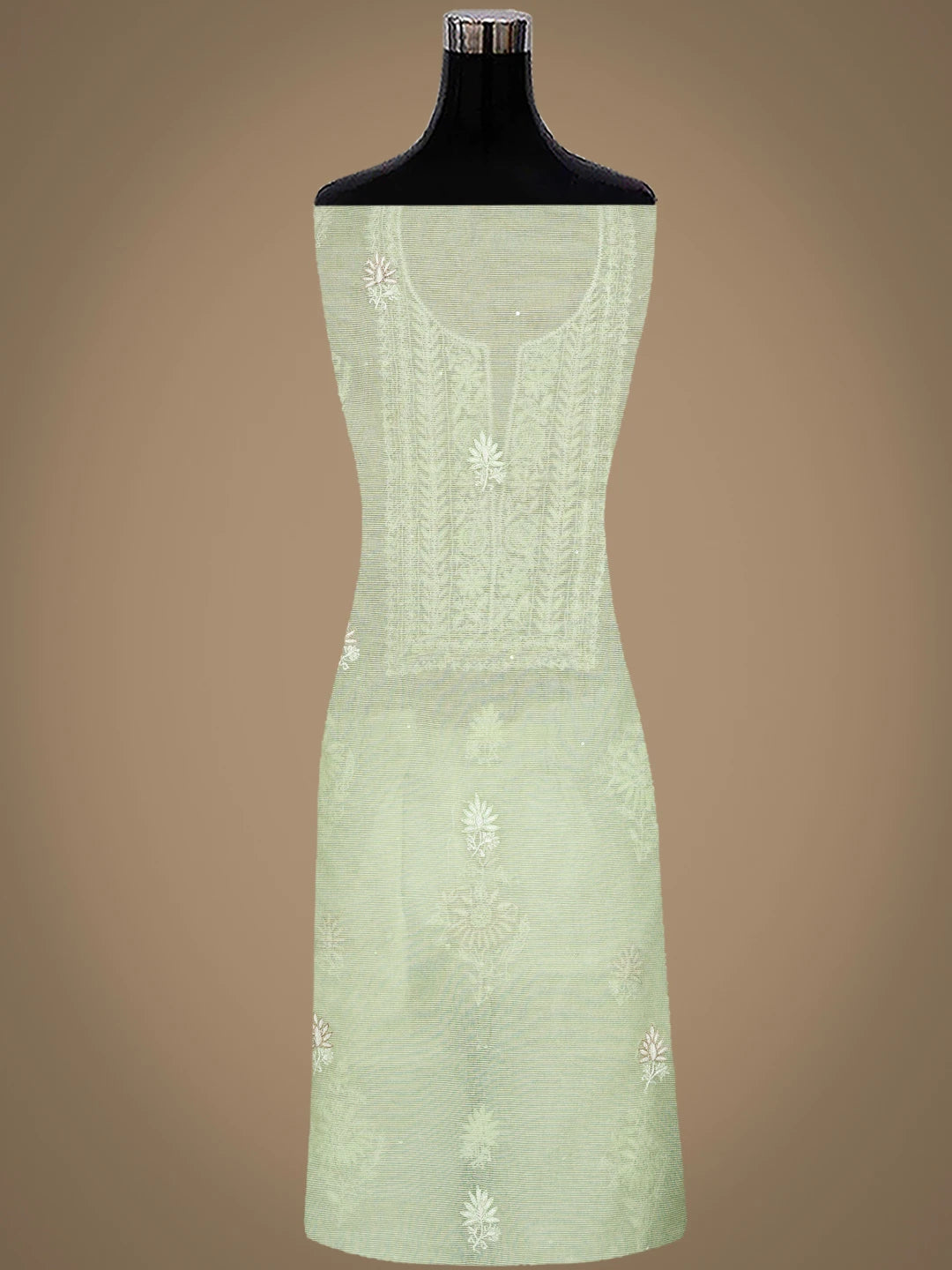 Ada Hand Embroidered Dusty Lemon Super Net Lucknowi Chikankari Unstitched Kurta Dupatta Set With Cutdana Work 01A718049