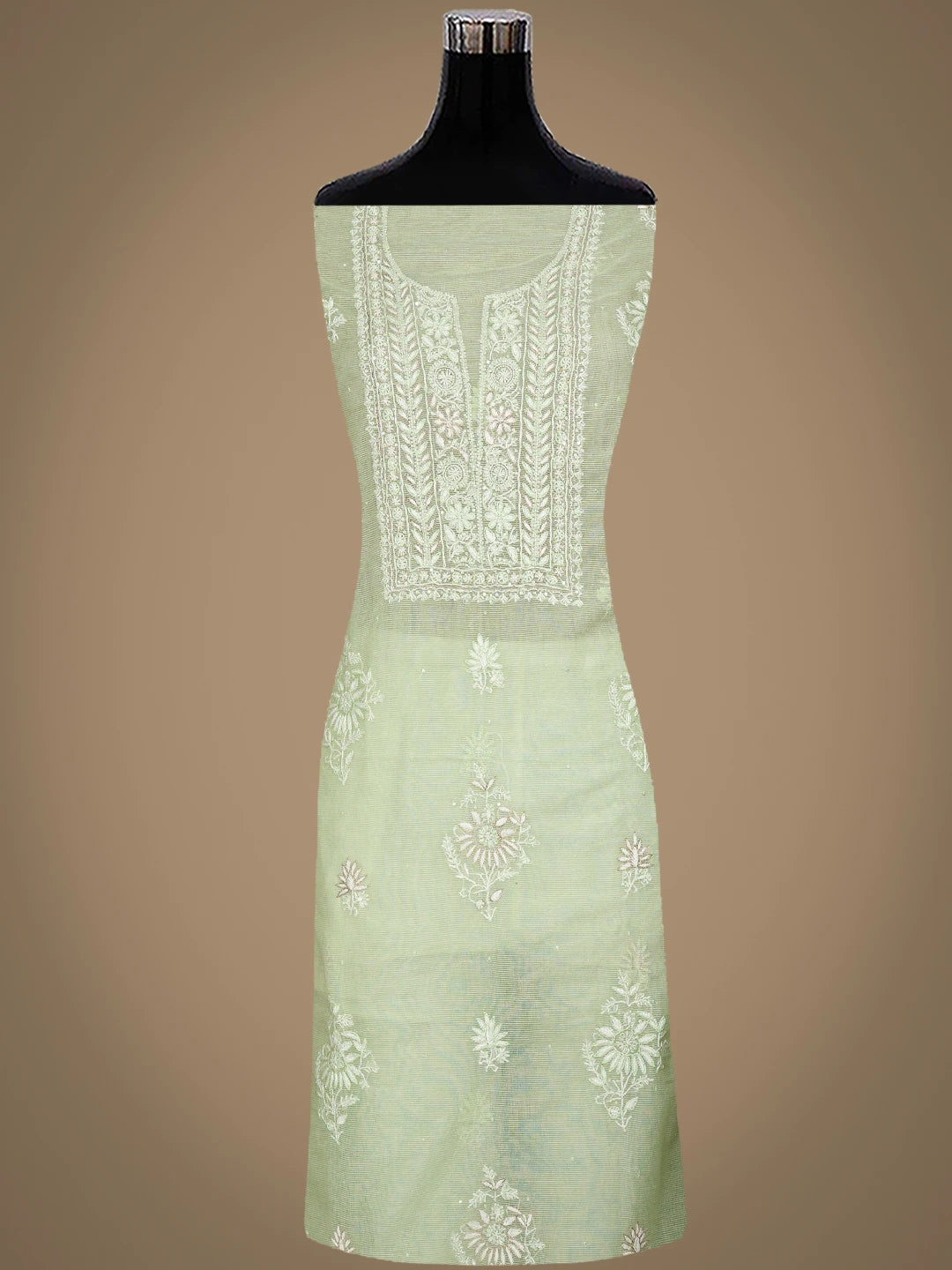 Ada Hand Embroidered Dusty Lemon Super Net Lucknowi Chikankari Unstitched Kurta Dupatta Set With Cutdana Work 01A718049