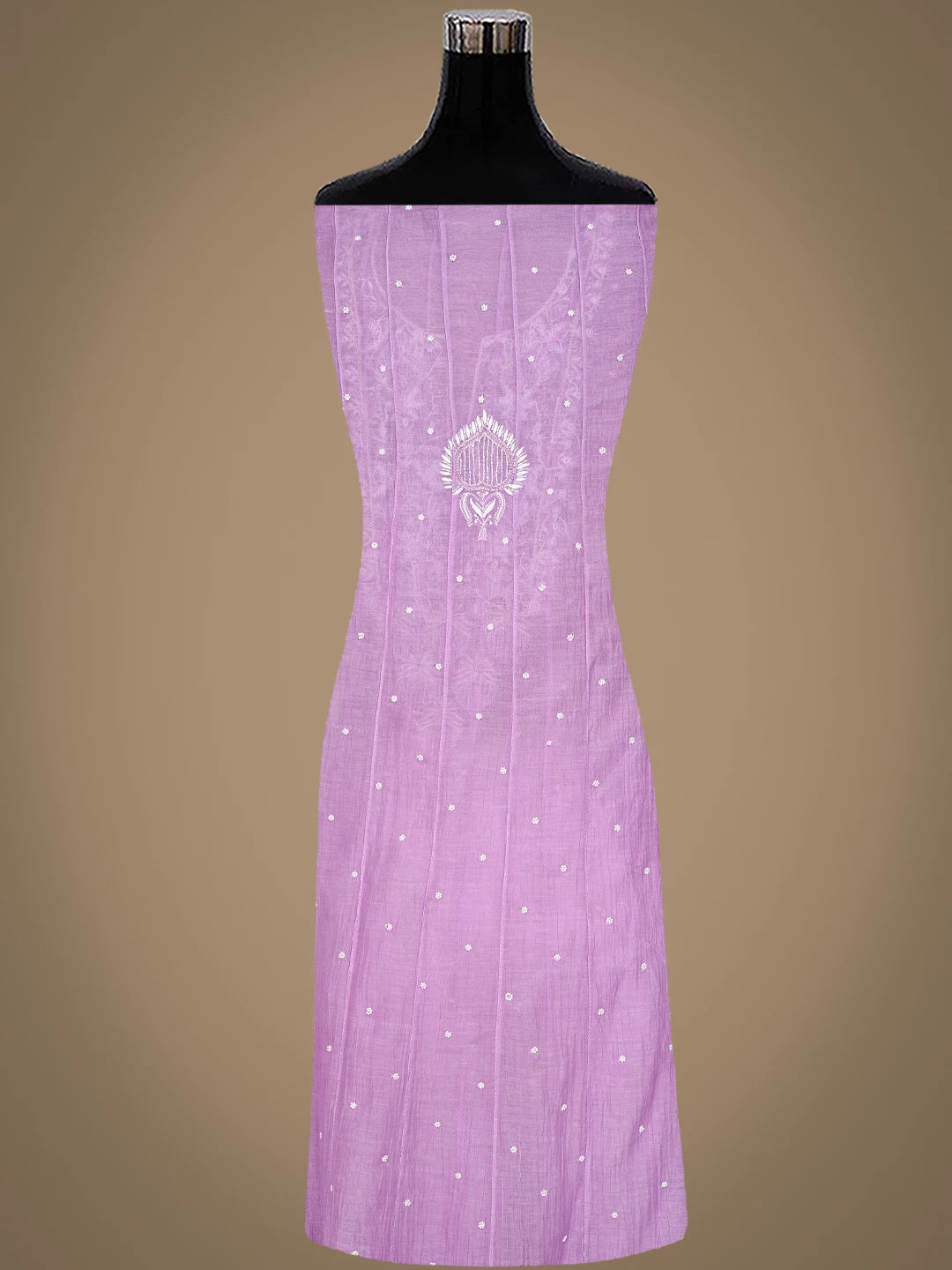 Ada Hand Embroidered Mauve Chanderi Lucknowi Chikankari Semi-Stitched Kurta Dupatta Set With Pearl Work 01A789595